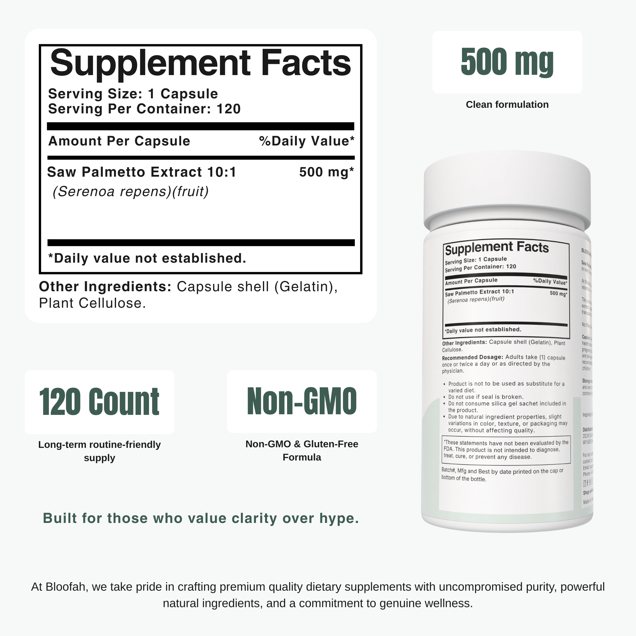 Bloofah SP – Saw Palmetto Capsules 500mg | Hair & Men’s Wellness Support (120 Capsules)