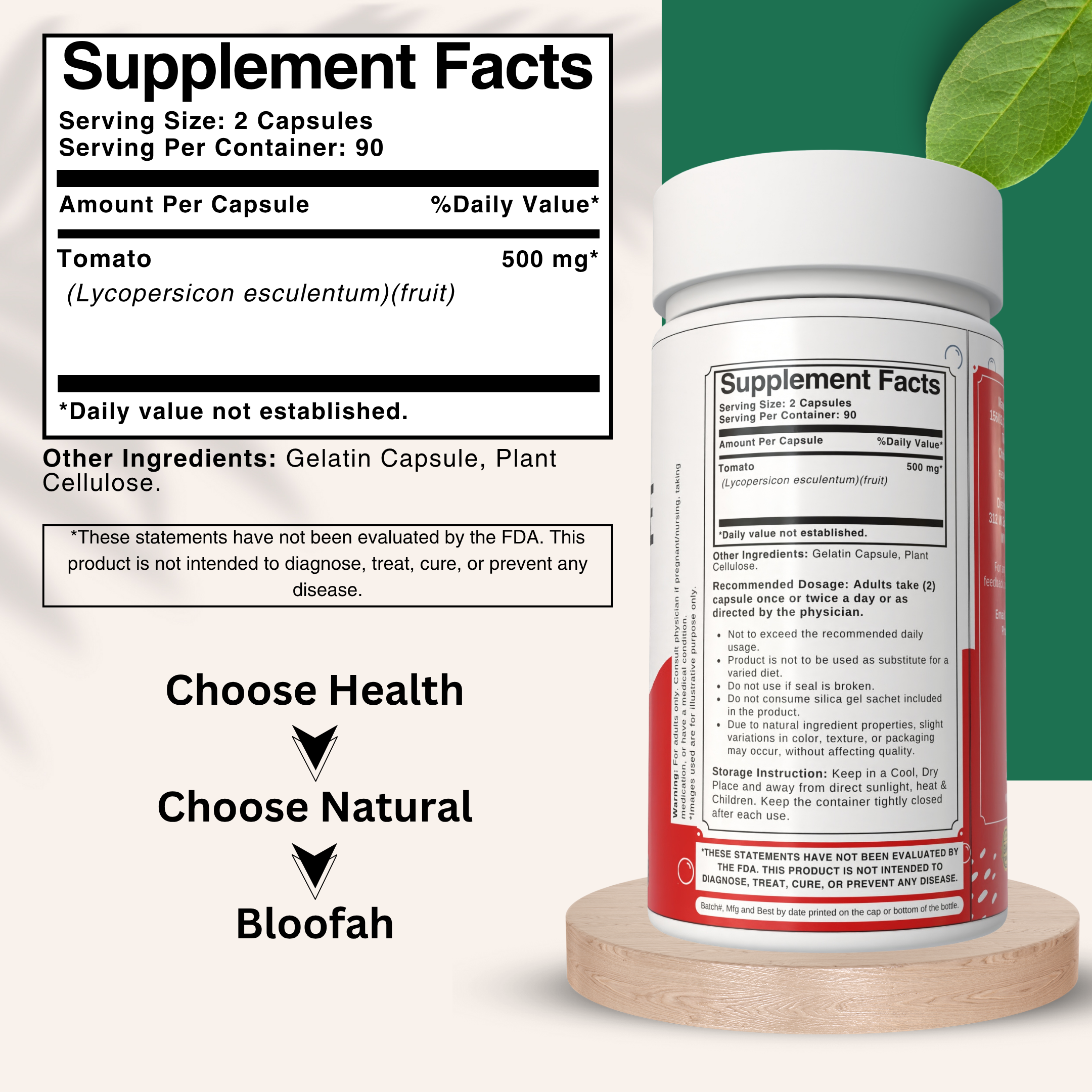 Bloofah Tomato Fruit Powder Capsules 500mg | Rich in Natural Lycopene | Natural Carotenoid Supplement For Health And Wellness Support | Non-GMO, Gluten-Free