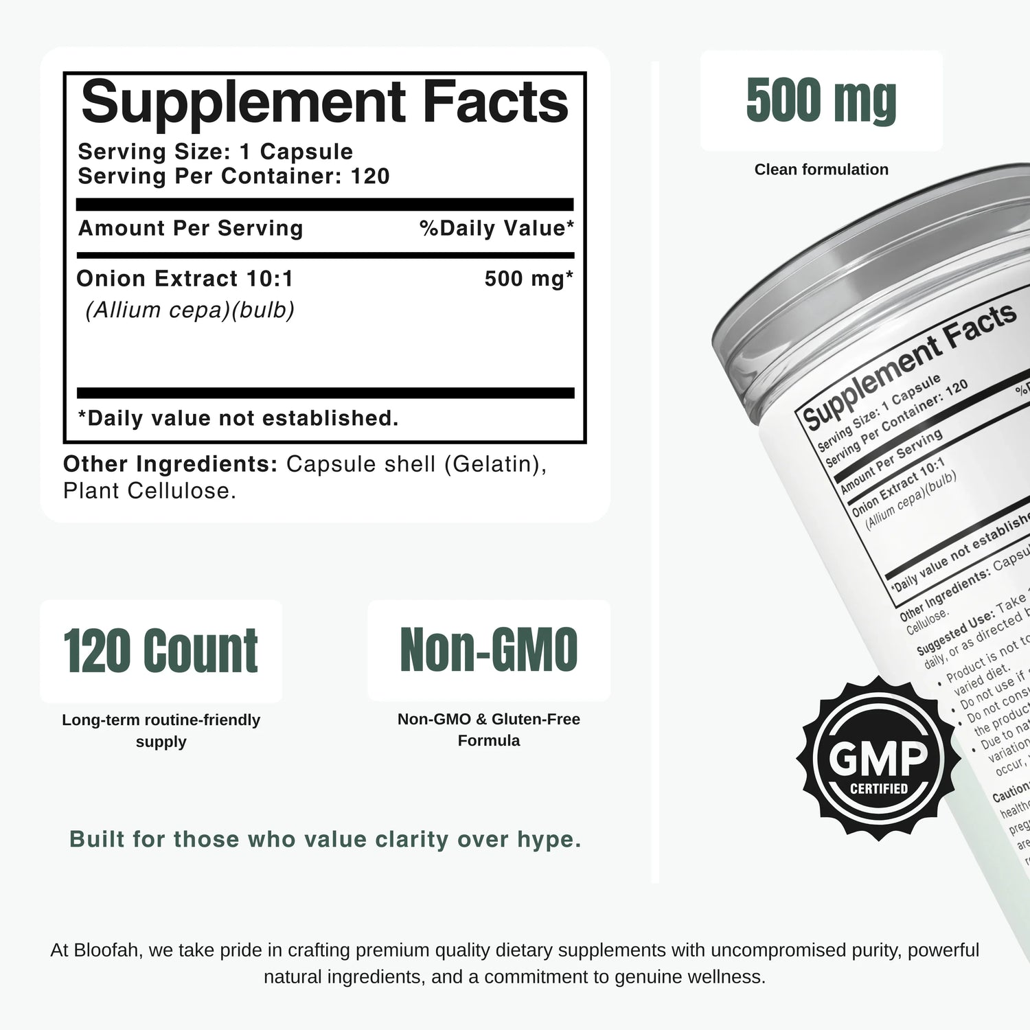 Bloofah ON Onion Capsules 500mg | Allium cepa Bulb Extract | 120 Capsules