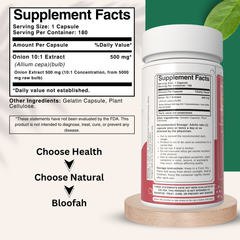 Bloofah Onion Extract Capsules 500mg | Whole Bulb Onion Eq. to 5000mg (Allium cepa) Capsules Potent Extra Strength 10:1 | Natural Health Supplement | Non-GMO, Gluten Free Formula