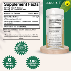 Bloofah Garlic Extract Capsules 500mg | 100% Pure Garlic (Allium sativum) Powder | Herbal Supplement for Health and Wellness | Natural, Gluten Free, Non-GMO Formula 5000mg Per Serving