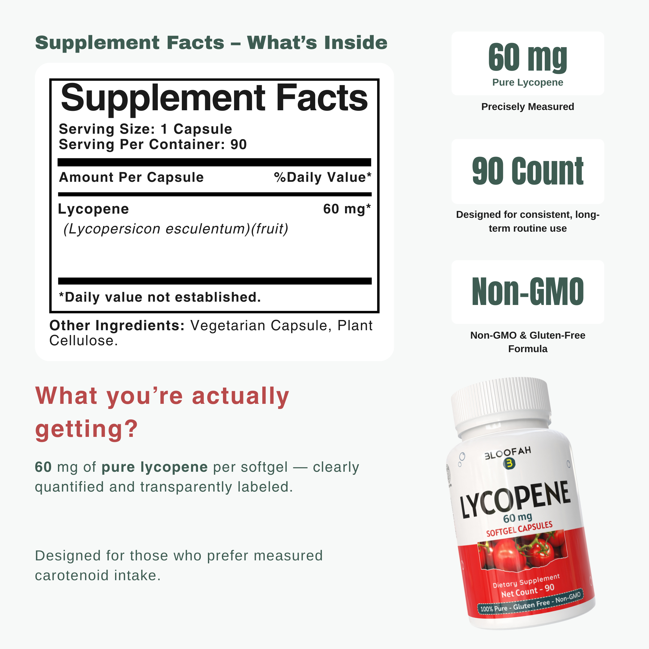 Bloofah Lycopene 60mg for Men | Natural Tomato Extract | Antioxidant, Heart & Immune Support (90 Vegan Capsules)