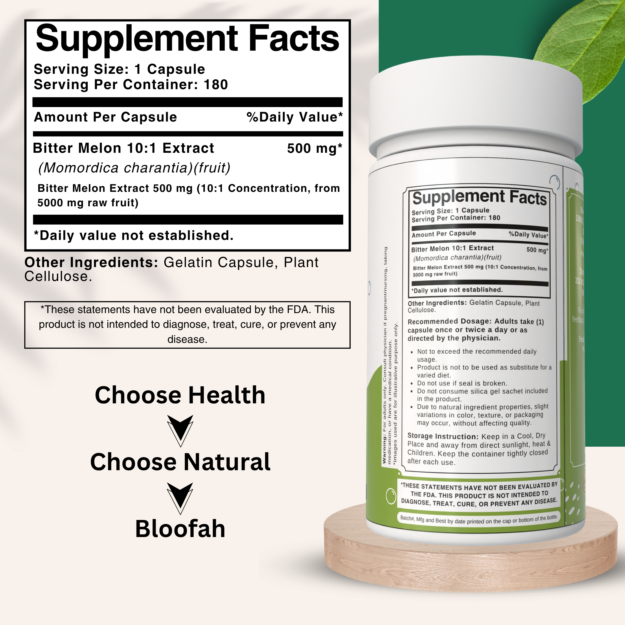 Bloofah Bitter Melon Extract Capsules 500mg | Non-GMO & Gluten Free | 100% Pure (Momordica Charantia) Powder Extra Strength Eq. to 5000mg Per Serving | Herbal Supplement for Overall Health
