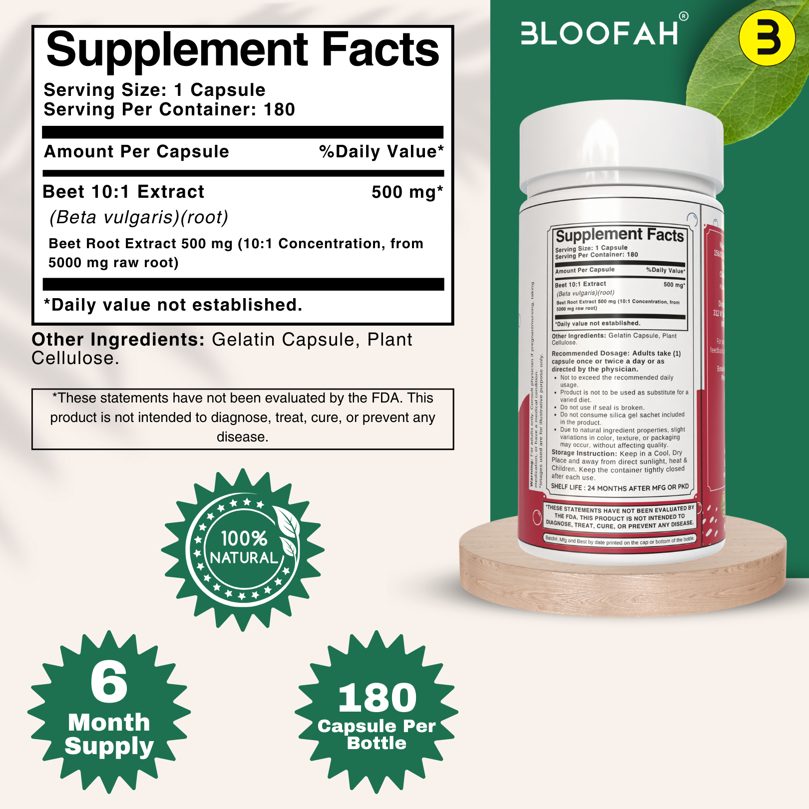 Bloofah Beet Root Extract Capsules 500mg | Premium Herbal Supplement, Non-GMO, Gluten-Free, Natural Beet Root Extract 10:1 Powder (Beta vulgaris) for Overall Health
