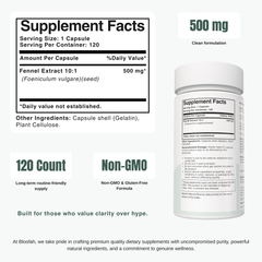 Bloofah FN – Fennel Capsules 500mg | Digestion & Gut Comfort Support (120 Capsules)