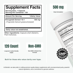 Bloofah FS Fenugreek Capsules 500mg | Trigonella foenum-graecum Seed Extract | 120 Capsules