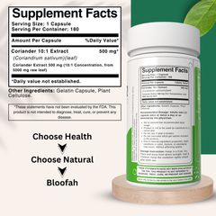 Bloofah Coriander Leaf Extract Capsules 500mg | Pure Coriander (Coriandrum sativum) Leaf Powder Extra Stength Eq. to 5000mg Per Serving | Rich Vitamin A & C | Natural Body Cleansing & Detox