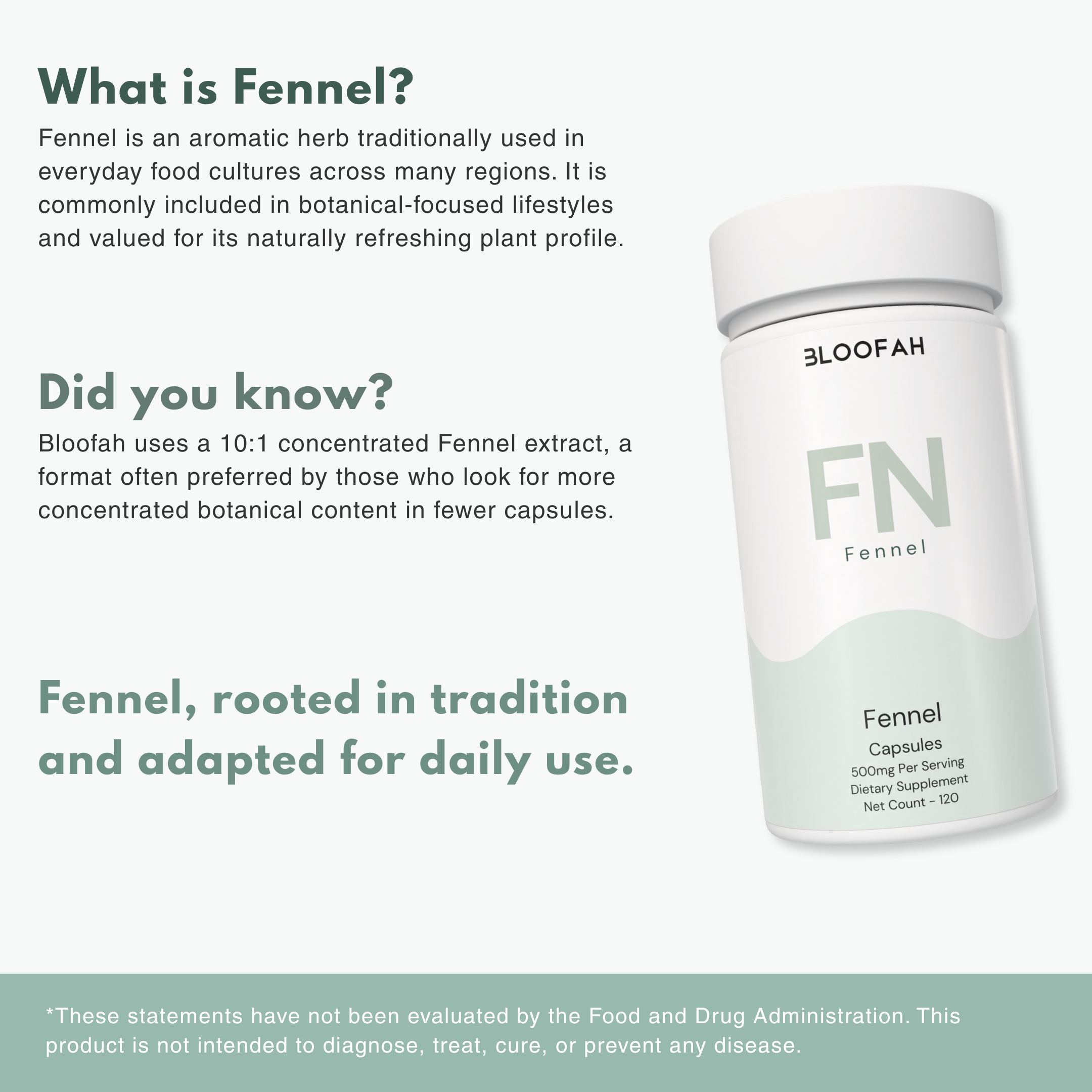 Bloofah FN – Fennel Capsules 500mg | Digestion & Gut Comfort Support (120 Capsules)