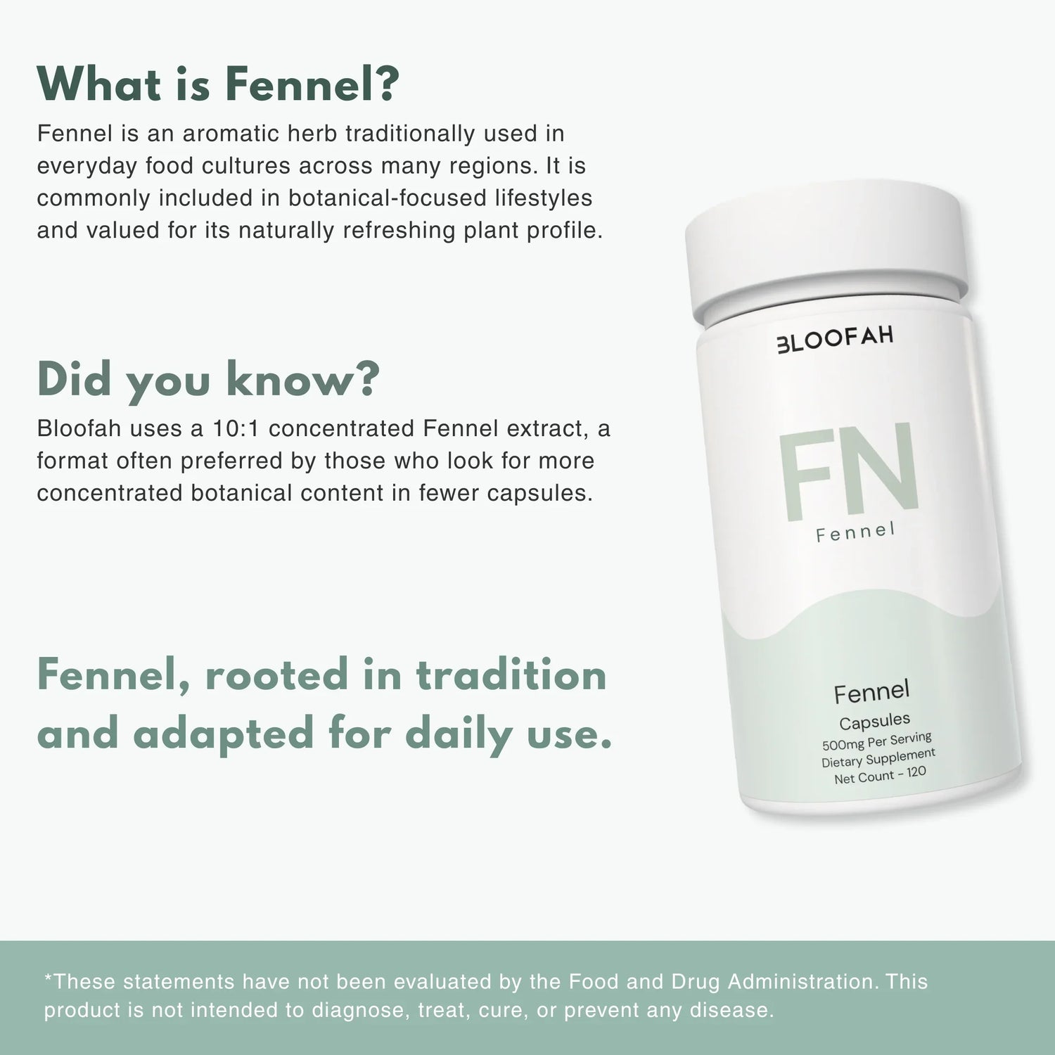Bloofah FN Fennel Capsules 500mg | Foeniculum vulgare Seed Extract | 120 Capsules