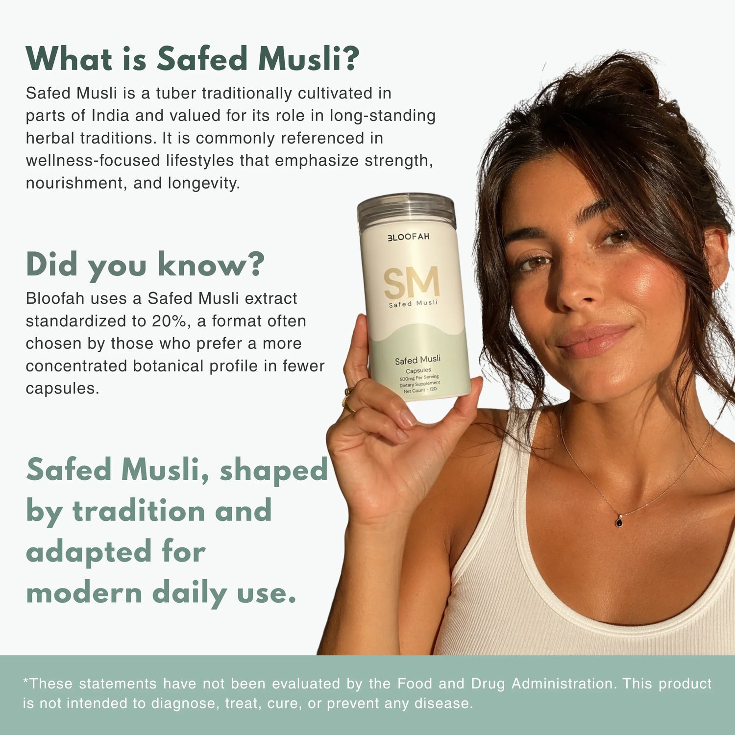 Bloofah SM Safed Musli Capsules 500mg | Chlorophytum borivilianum Root Extract | 120 Capsules