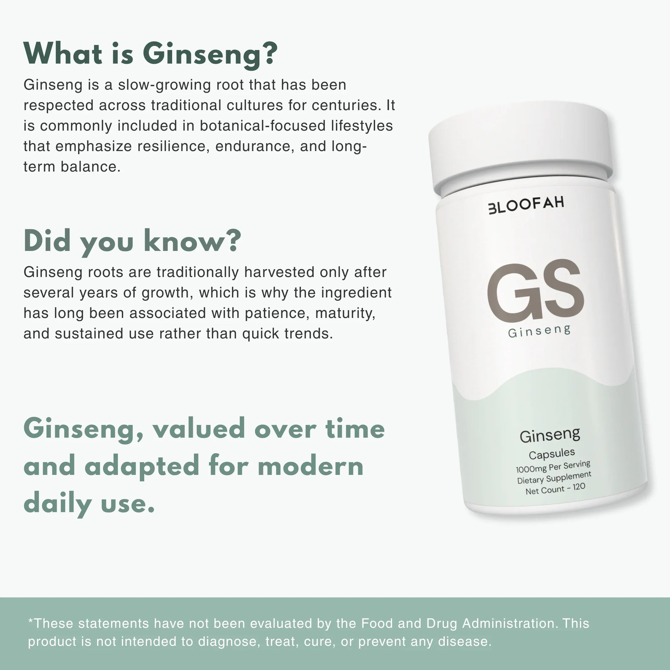 Bloofah GS – Ginseng Capsules 1000mg | Energy & Vitality Support (120 Capsules)