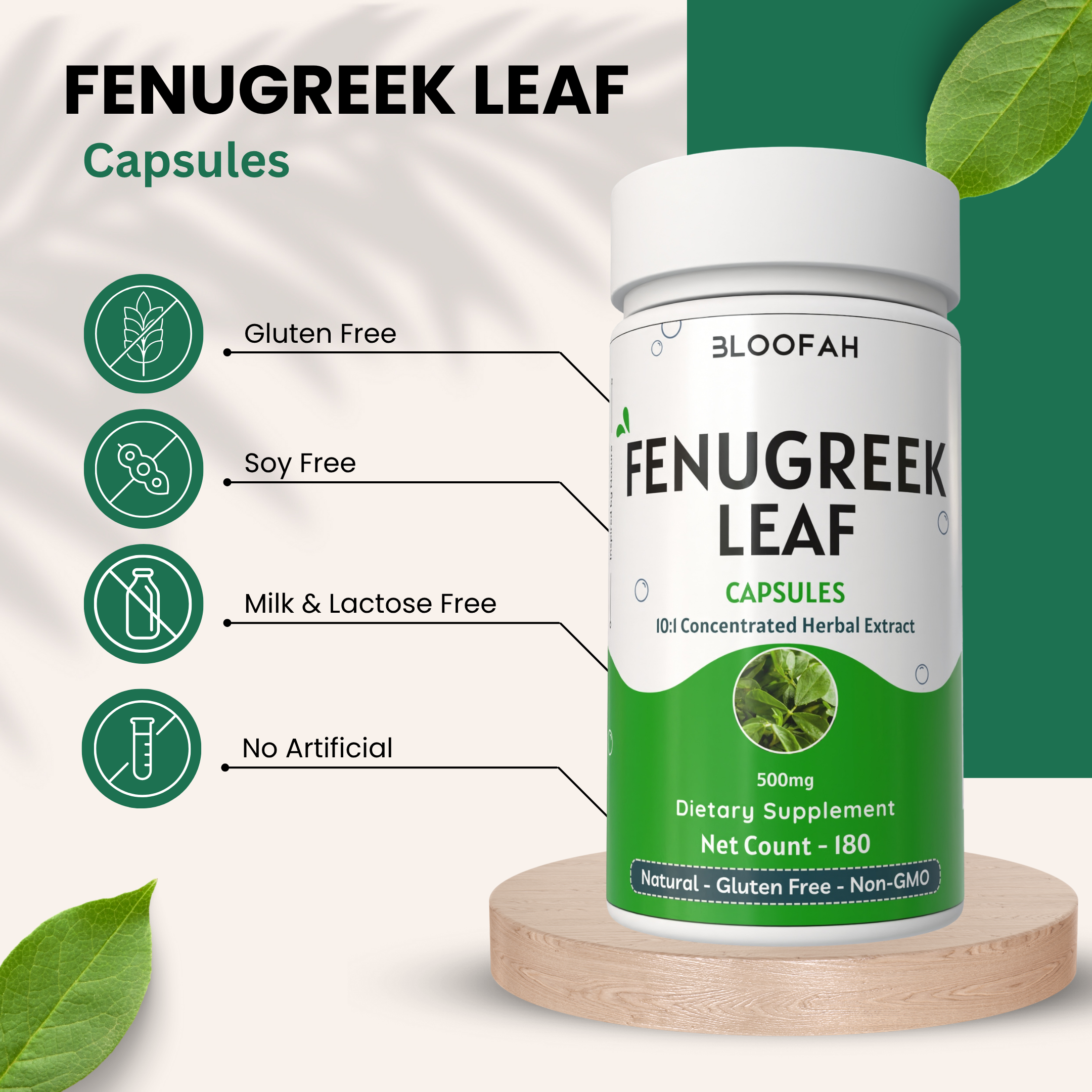 Bloofah Fenugreek Leaf Extract Capsules 500mg | 100% Pure Fenugreek Leaf Powder (Trigonella foenum-graecum) for Overall Good Health | Extra Strength Eq. to 5000mg