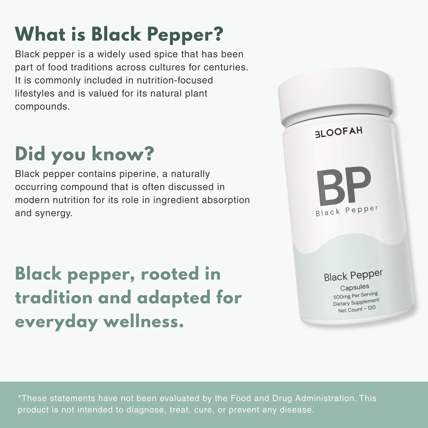 Bloofah BP Black Pepper Capsules 500mg | Piper nigrum Fruit | 120 Capsules