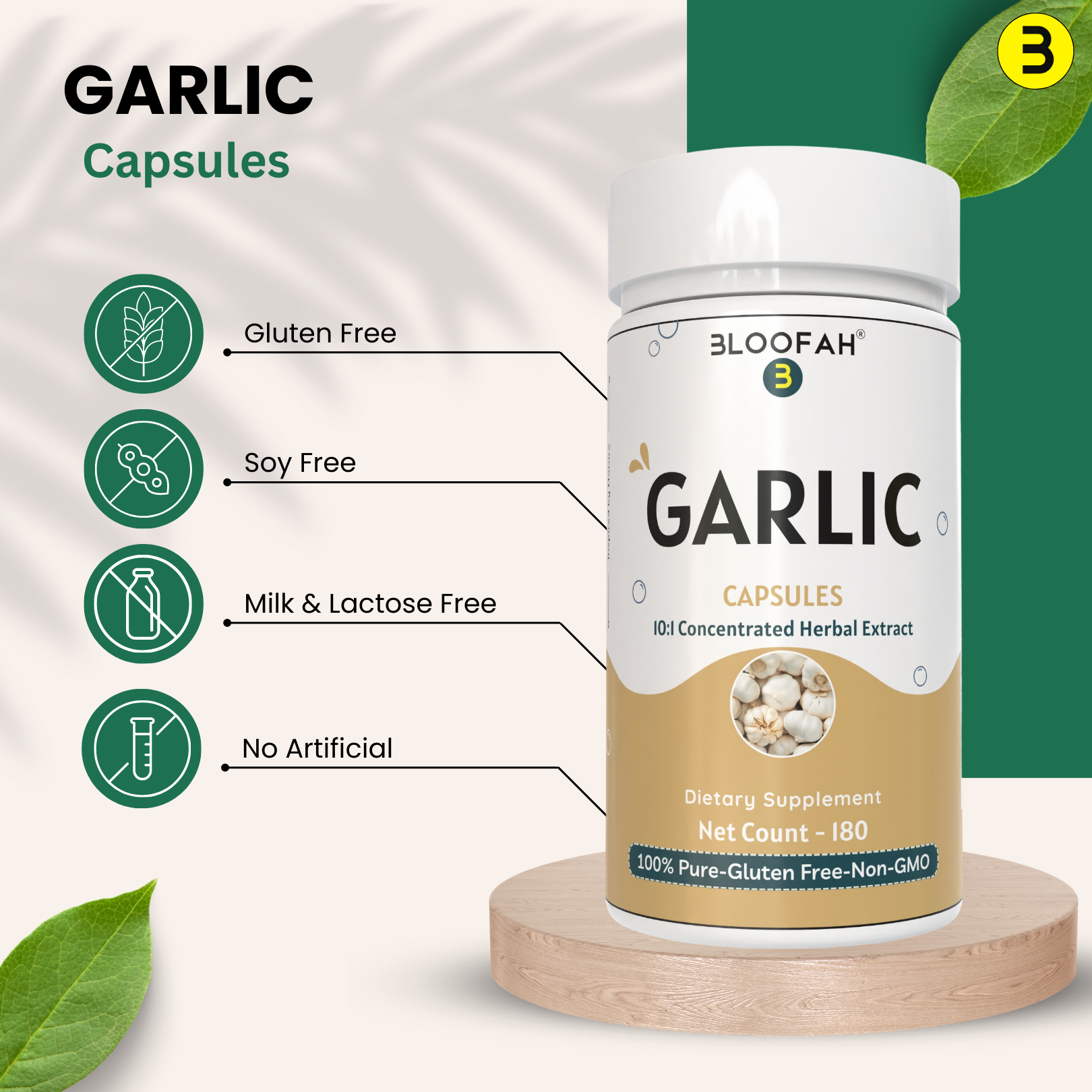 Bloofah Garlic Extract Capsules 500mg | 100% Pure Garlic (Allium sativum) Powder | Herbal Supplement for Health and Wellness | Natural, Gluten Free, Non-GMO Formula 5000mg Per Serving