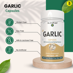 Bloofah Garlic Extract Capsules 500mg | 100% Pure Garlic (Allium sativum) Powder | Herbal Supplement for Health and Wellness | Natural, Gluten Free, Non-GMO Formula 5000mg Per Serving