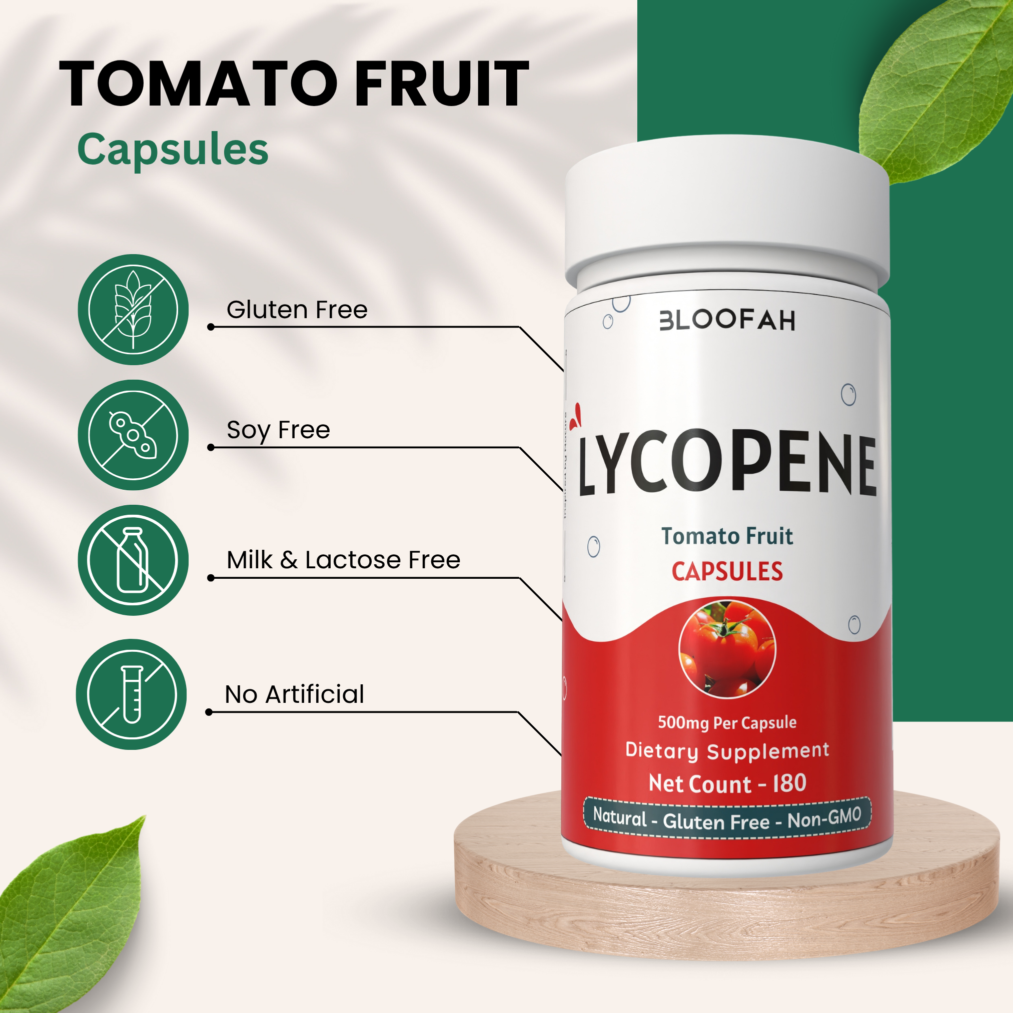Bloofah Tomato Fruit Powder Capsules 500mg | Rich in Natural Lycopene | Natural Carotenoid Supplement For Health And Wellness Support | Non-GMO, Gluten-Free