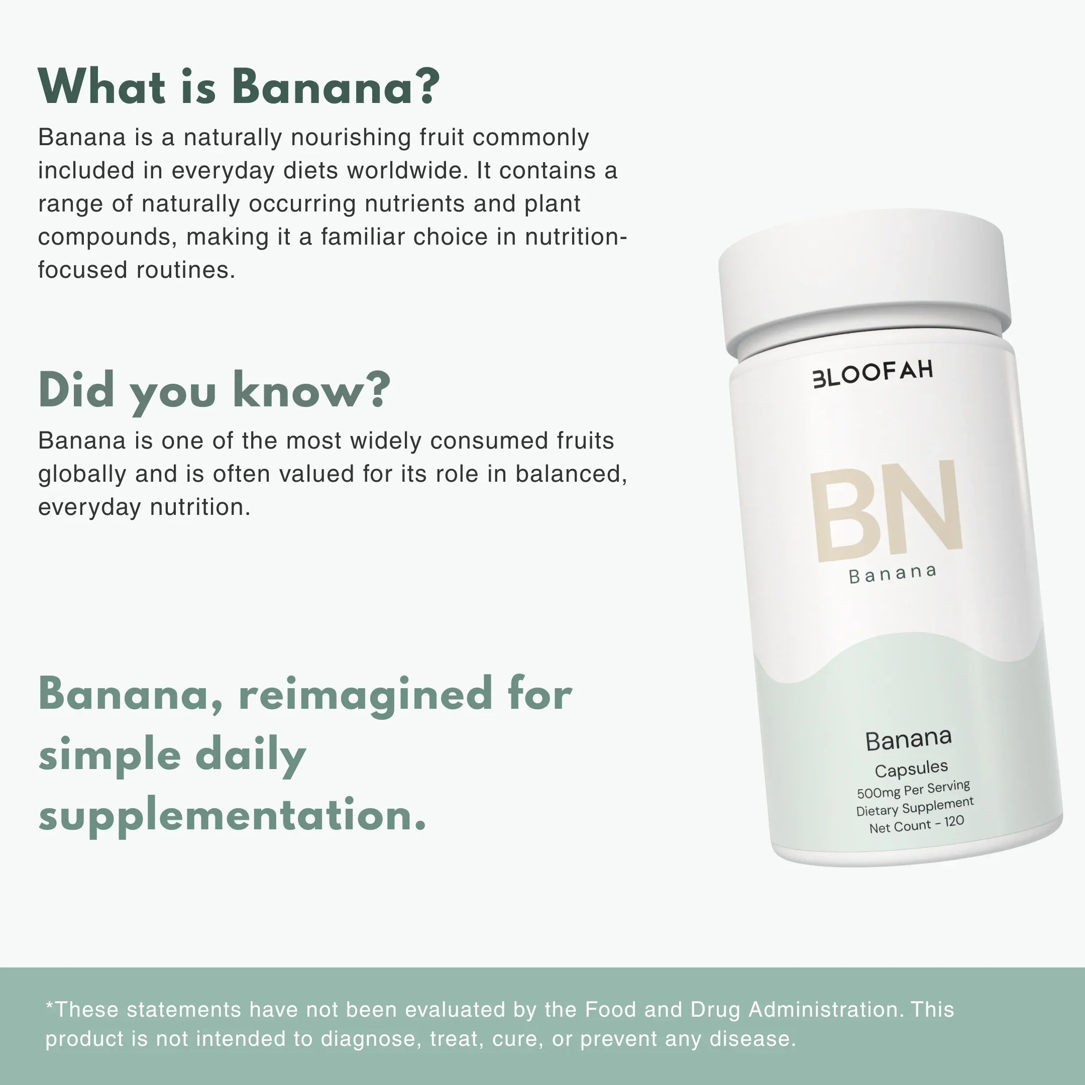 Bloofah BN Banana Capsules 500mg | Musa spp. Fruit Extract | 120 Capsules