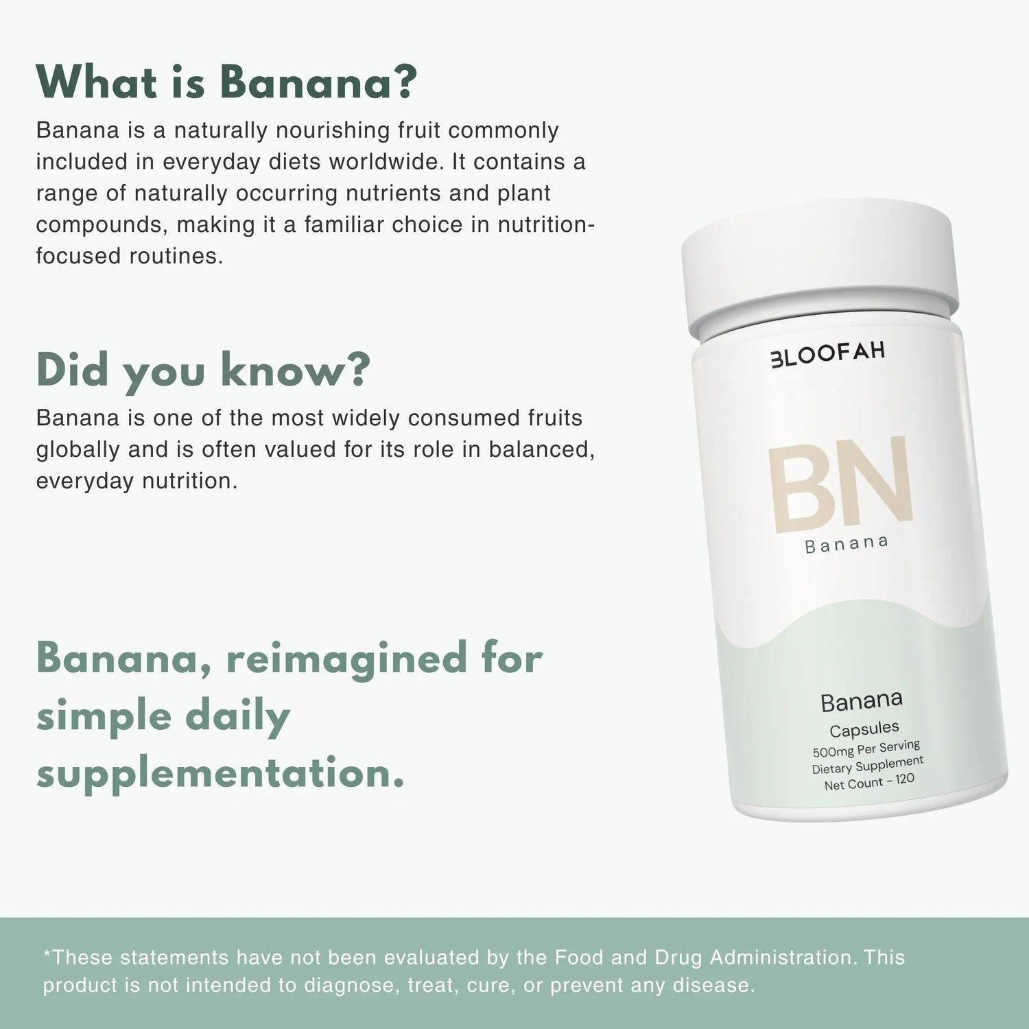 Bloofah BN Banana Capsules 500mg | Musa spp. Fruit Extract | 120 Capsules