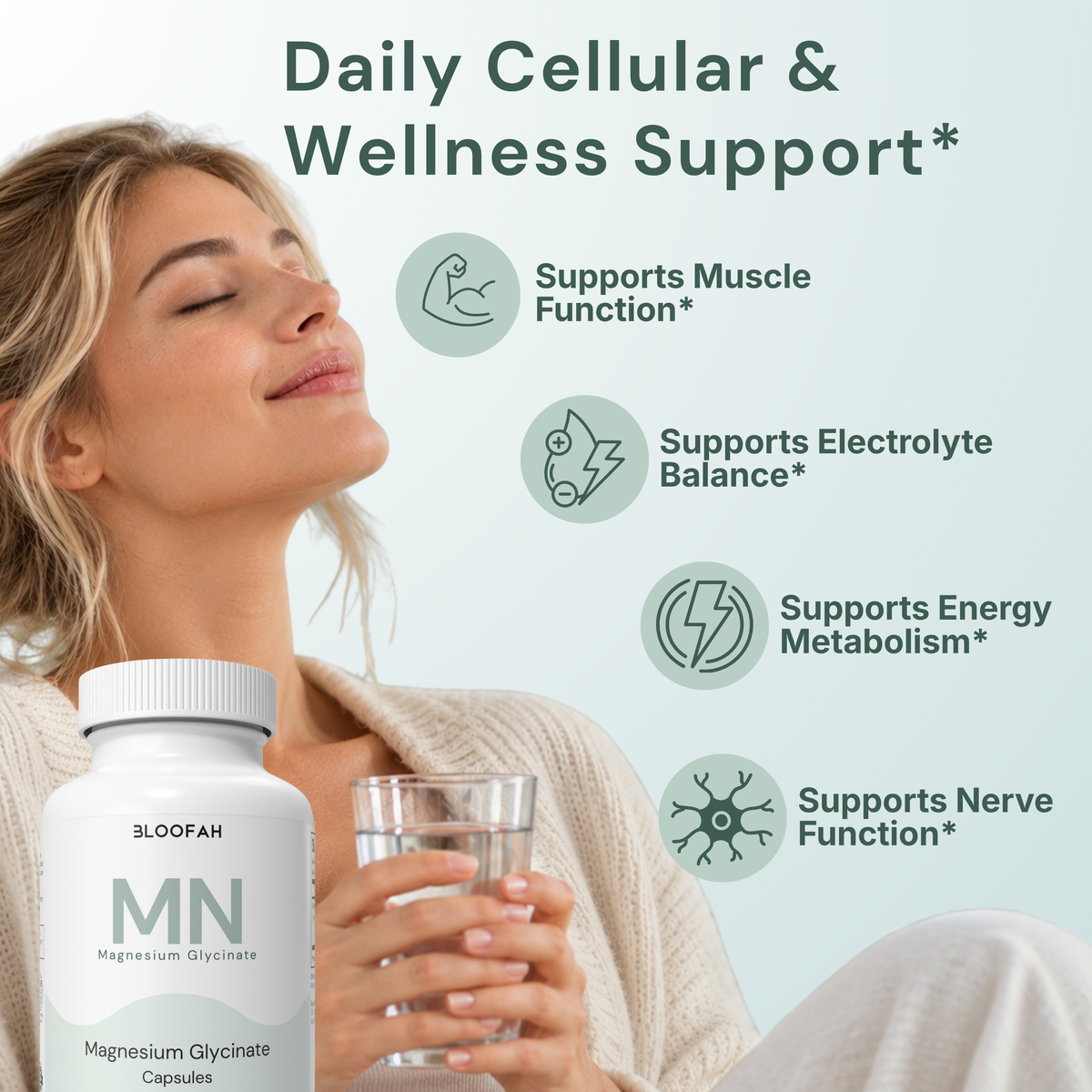 Bloofah MN Magnesium Glycinate 275mg | Relaxation, Muscle & Nerve Support | 90 Capsules