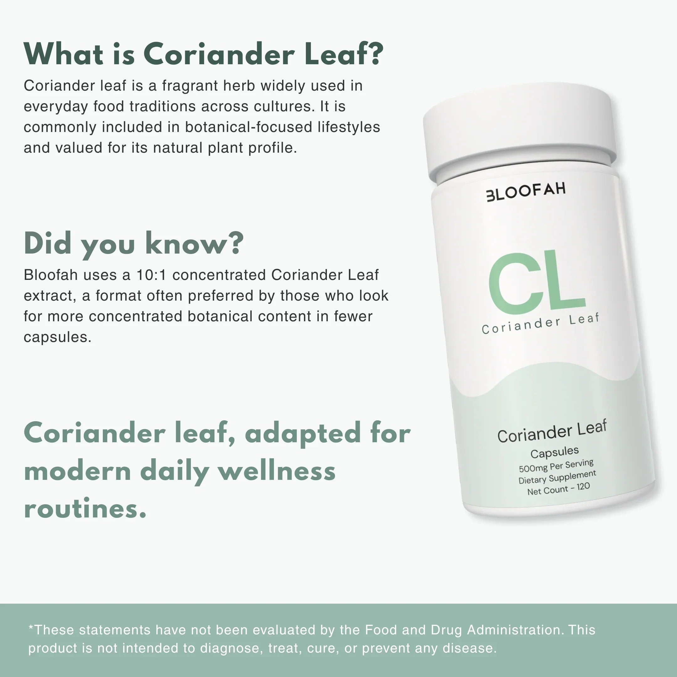 Bloofah CL – Coriander Leaf Capsules 500mg | Digestion & Detox Support (120 Capsules)
