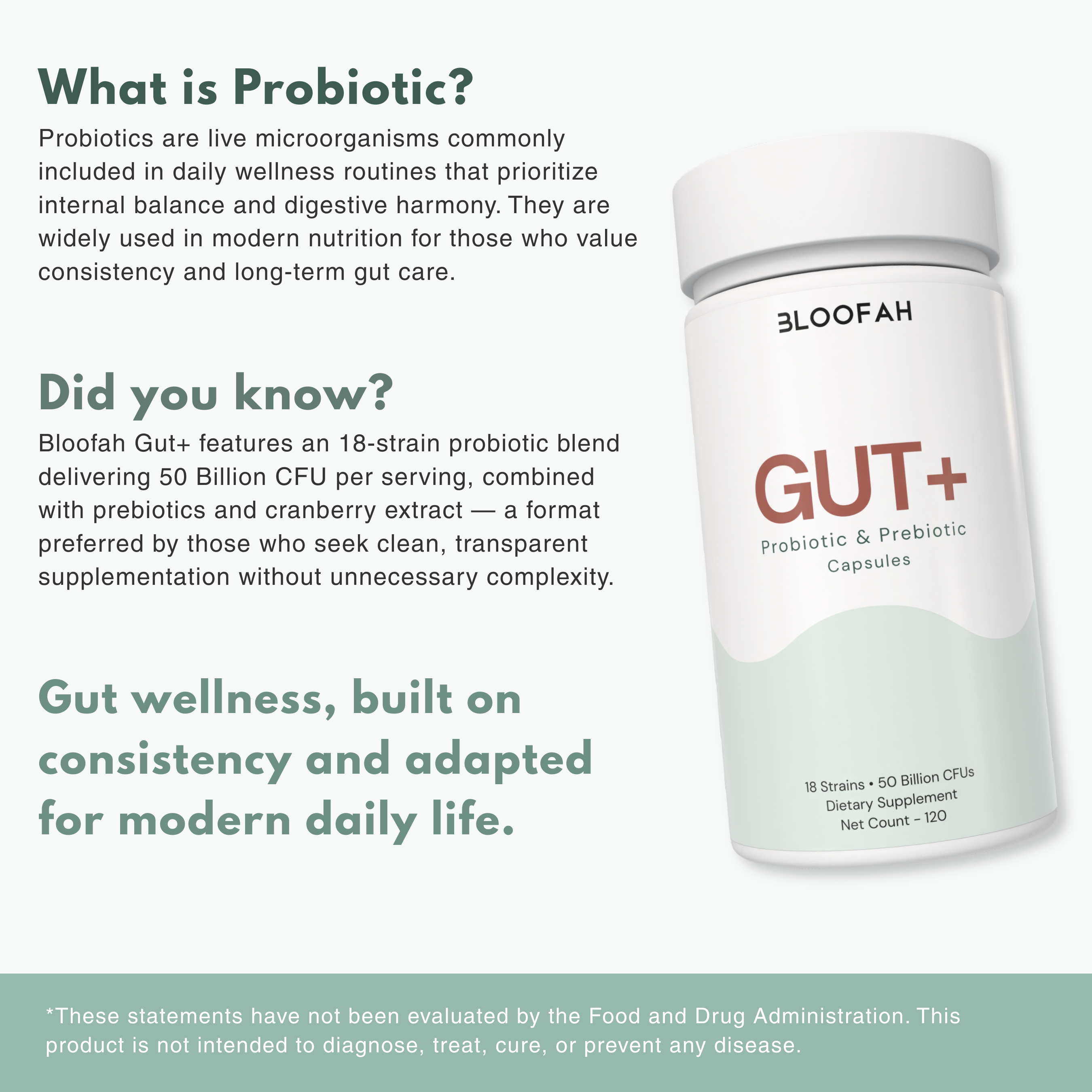 Bloofah Gut+ Women's Probiotic 50B CFU | 18 Strains + Prebiotic & Cranberry | 120 Capsules