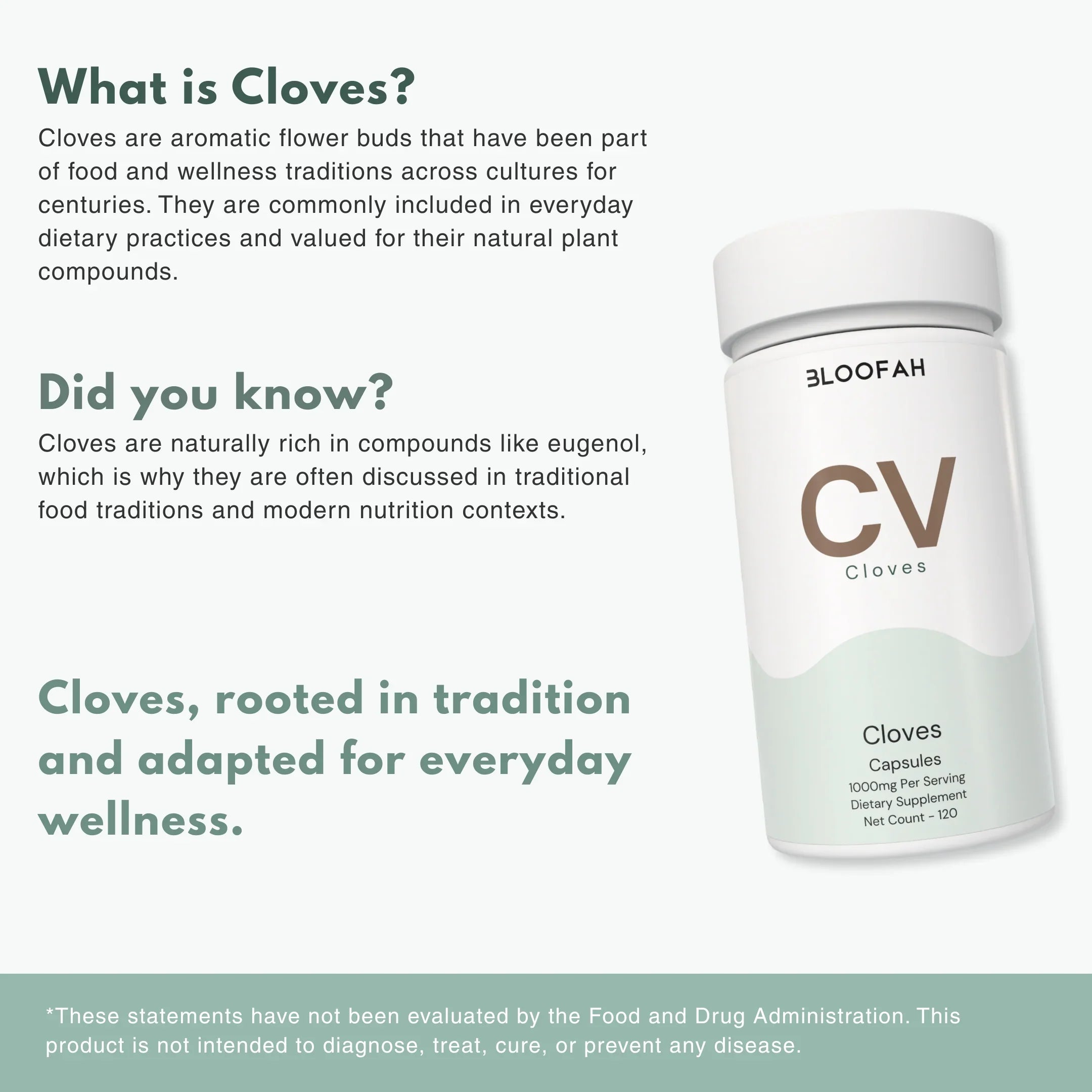 Bloofah CV – Cloves Capsules 1000mg | Digestion & Oral Wellness Support (120 Capsules)