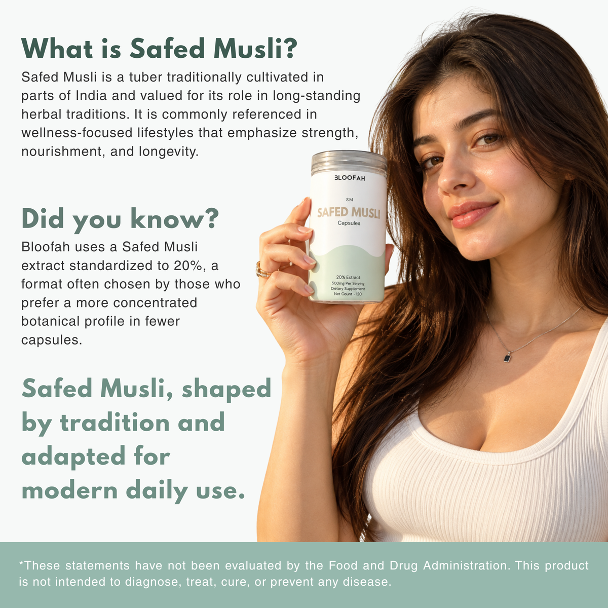 Bloofah SM Safed Musli Capsules 500mg | Chlorophytum borivilianum Root Extract | 120 Capsules