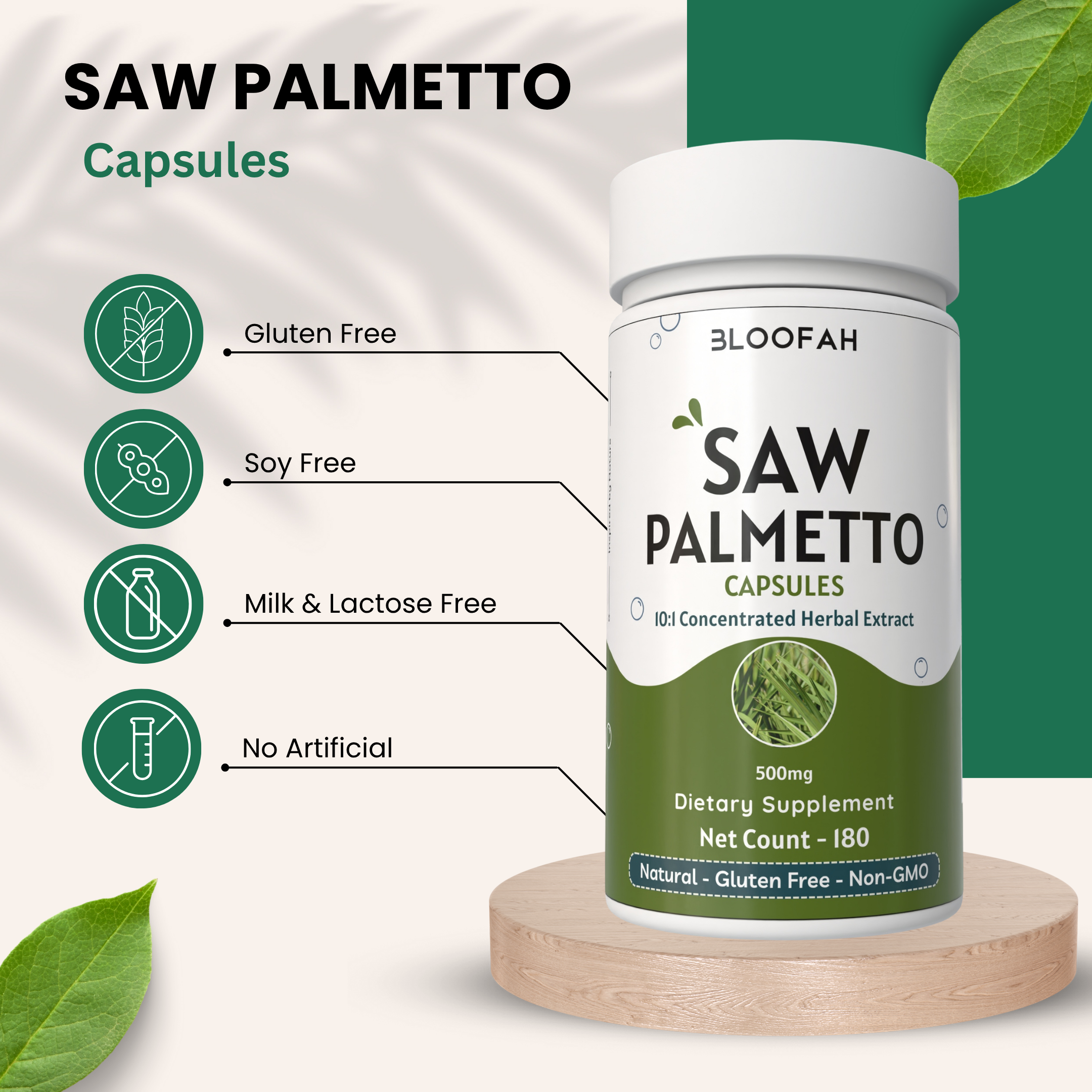 Bloofah Saw Palmetto Extract Capsules 500mg - Natural Prostate Health Support Supplement | Non-GMO and Gluten Free Formula Extra Strength Saw Palmetto Berry Powder (Serenoa repens)