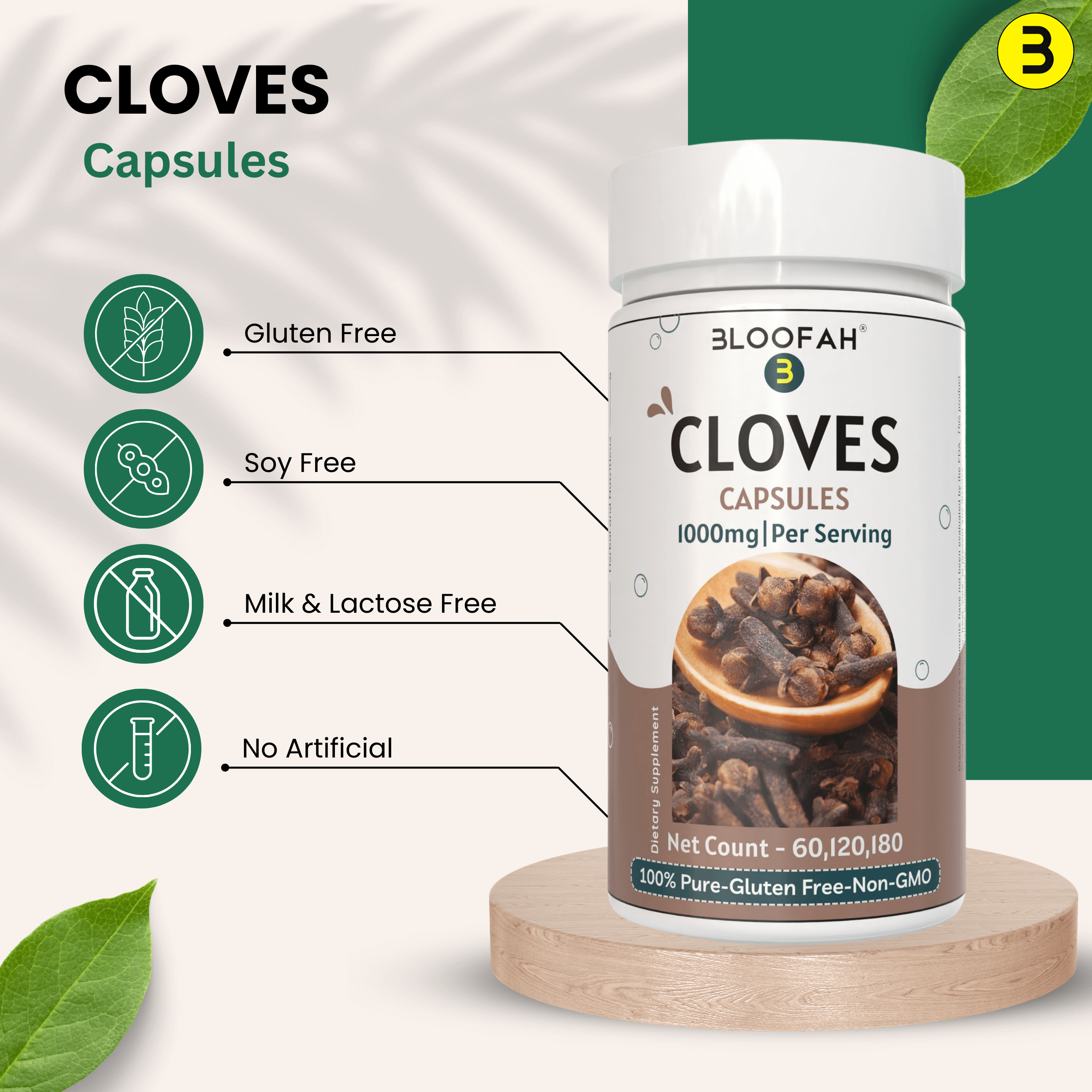 Bloofah Cloves Capsules 1000mg Per Serving | (Syzygium aromaticum) Natural Clove Powder, 100% Pure, Non-GMO, Clove Supplement for Daily Use Supports Wellness and General Health - Bloofah