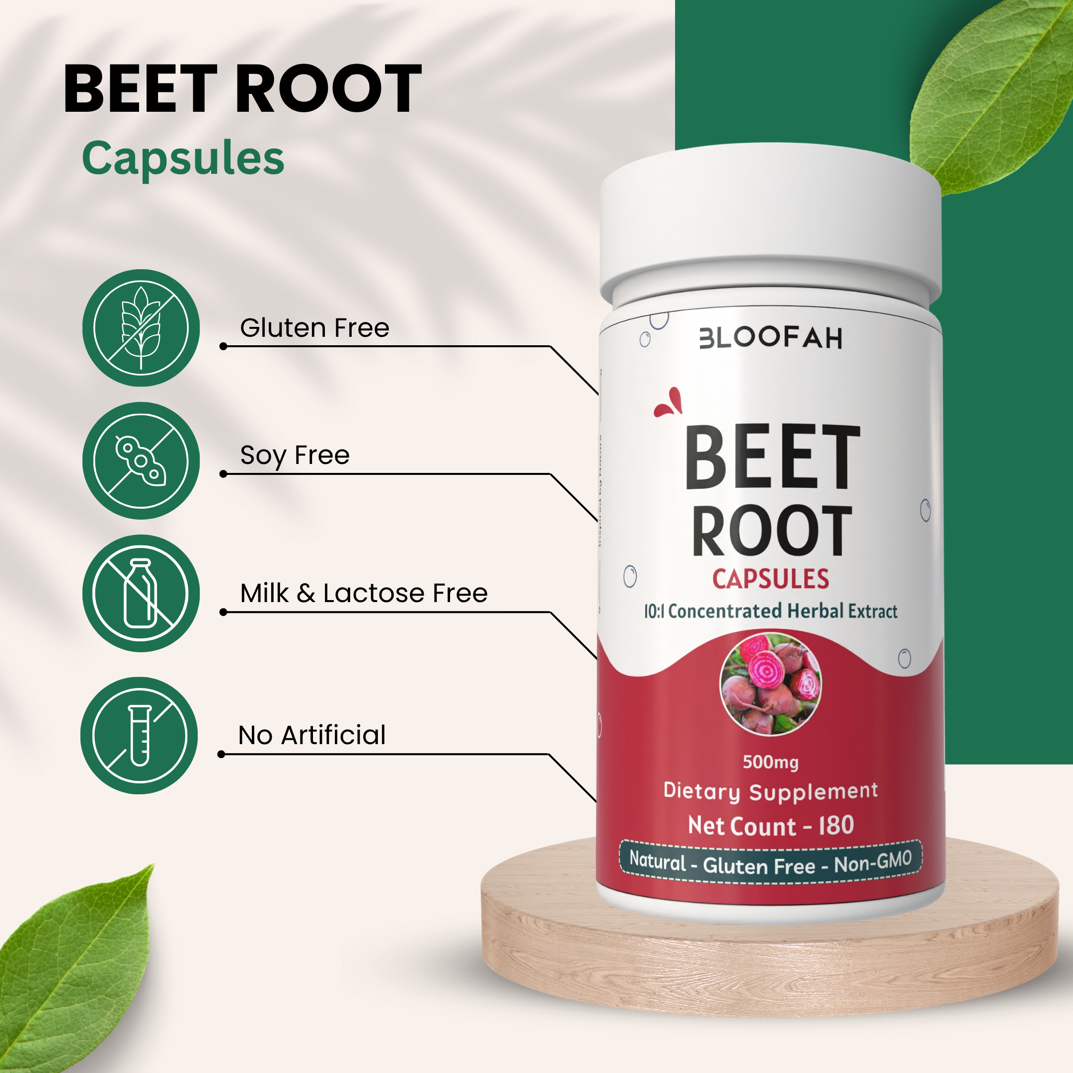 Bloofah Beet Root Extract Capsules 500mg | Premium Herbal Supplement, Non-GMO, Gluten-Free, Natural Beet Root Extract 10:1 Powder (Beta vulgaris) for Overall Health