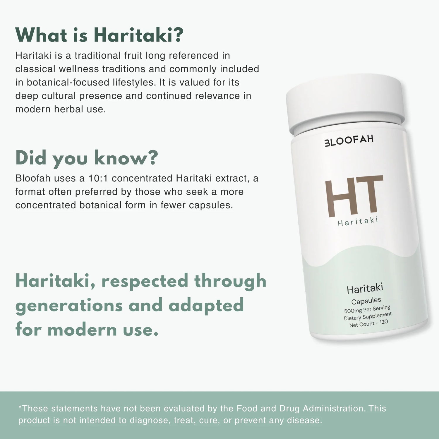 Bloofah HT Haritaki Capsules 500mg | Terminalia chebula Fruit Extract | 120 Capsules