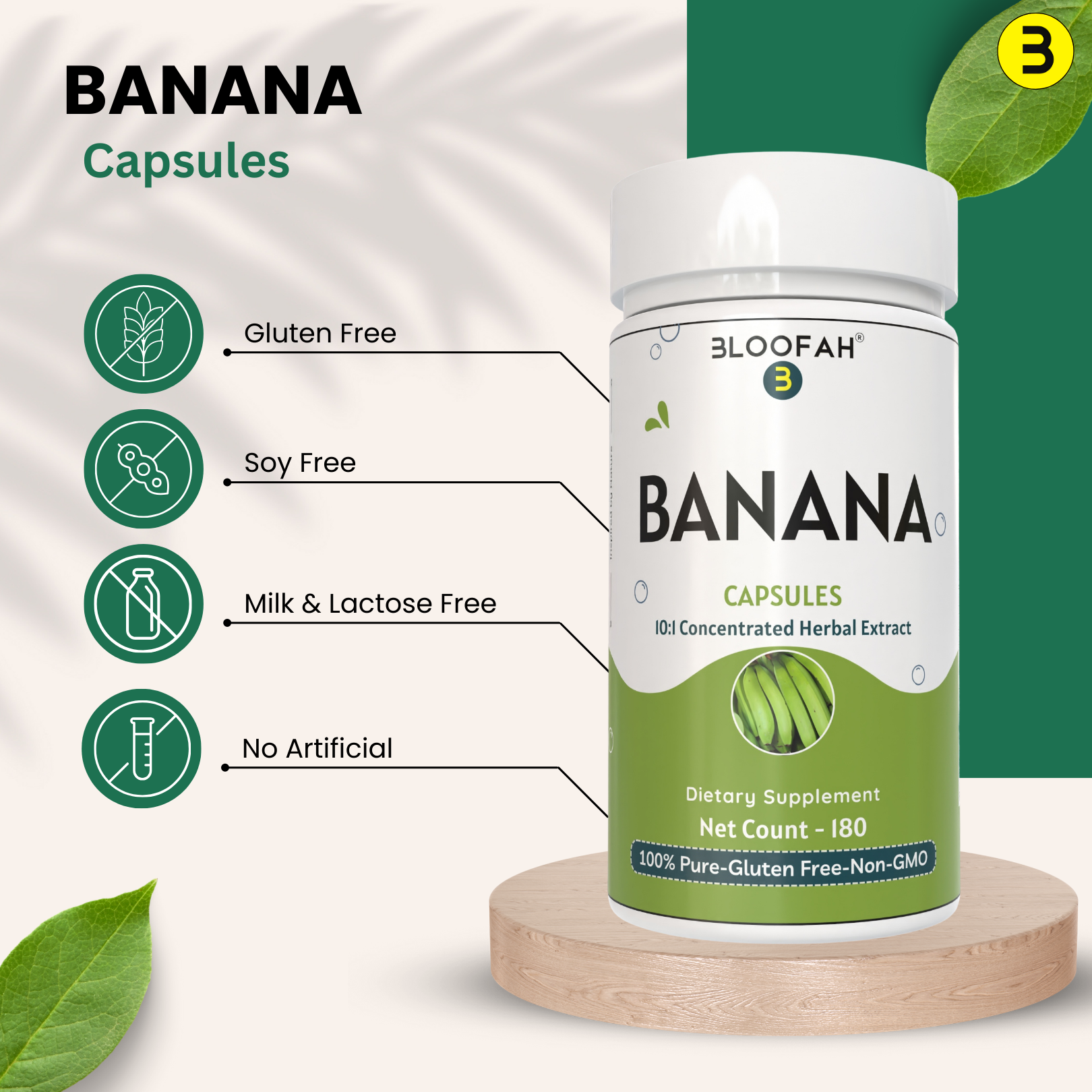Bloofah Banana Capsules 500mg | 100% Pure Dried Banana Fruit Extract (Musa sp.) Powder Per Serving Eq. to 5000mg | Gluten Free Natural Herbal Supplement Rich in Potassium