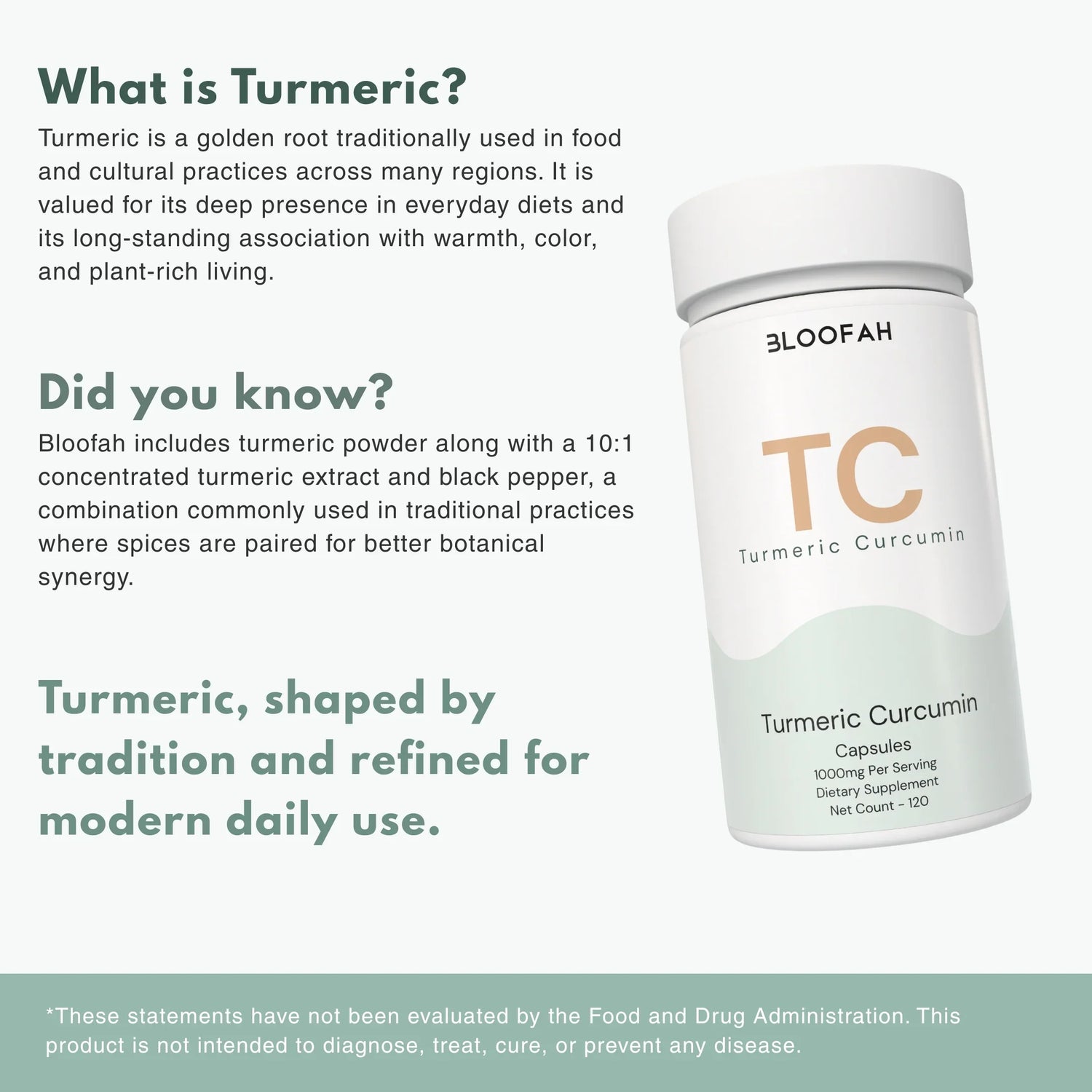 Bloofah TC Turmeric Capsules 1000mg | Curcuma longa Root with Black Pepper | 120 Capsules