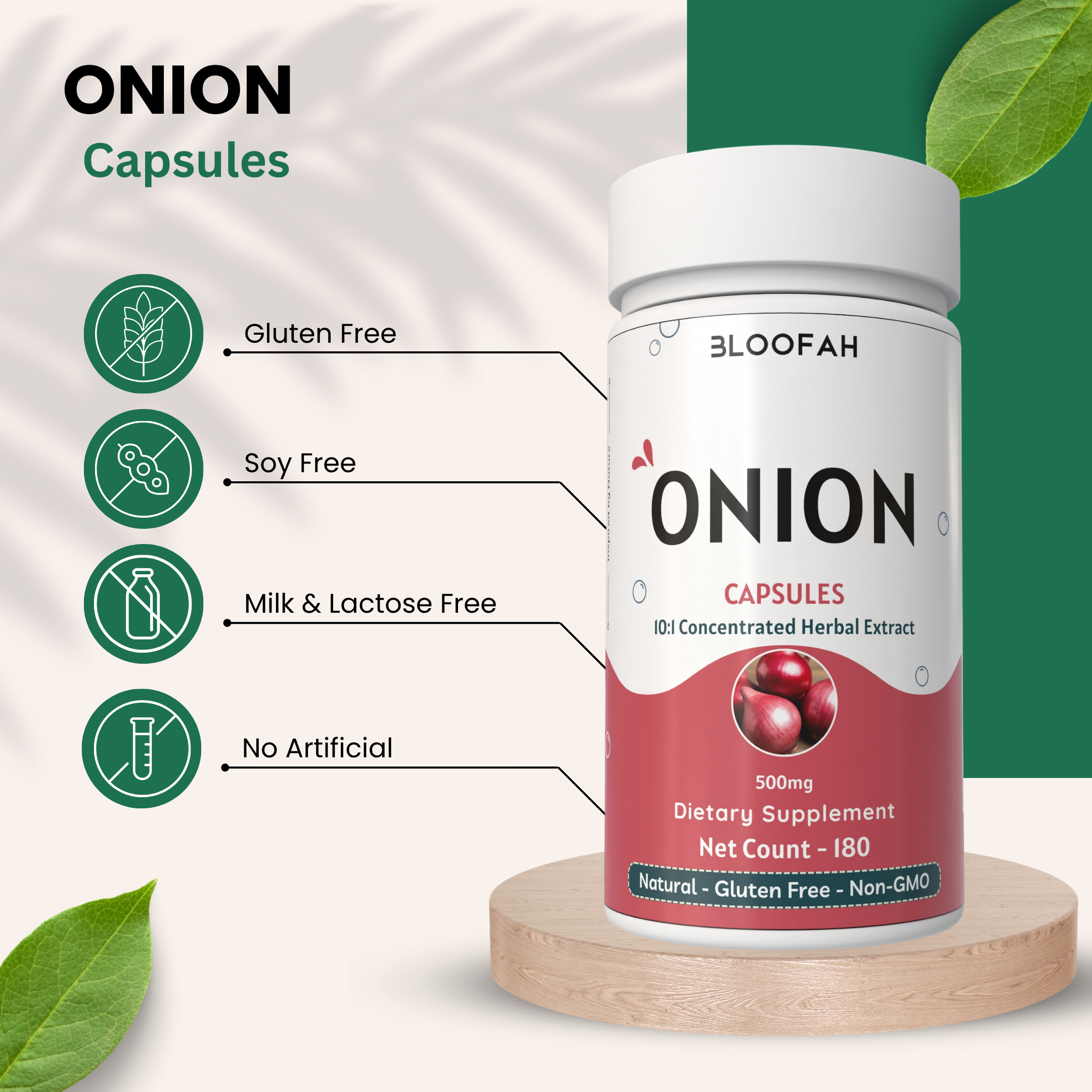 Bloofah Onion Extract Capsules 500mg | Whole Bulb Onion Eq. to 5000mg (Allium cepa) Capsules Potent Extra Strength 10:1 | Natural Health Supplement | Non-GMO, Gluten Free Formula