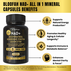 Bloofah NAD+ Capsules 1530mg | Nicotinamide Riboside with Resveratrol & 18-in-1 Herbal Blend | Cellular Energy & Healthy Aging Support (90 Vegan Capsules)