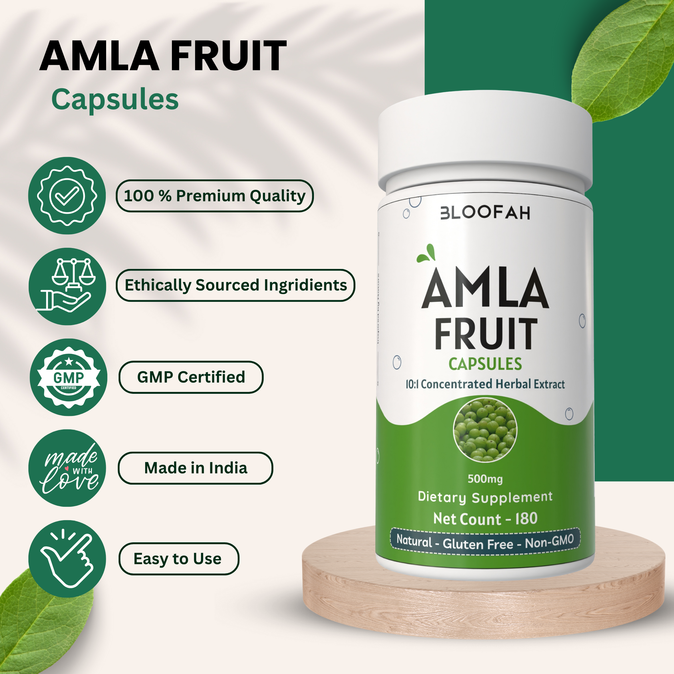 Bloofah Amla Fruit Extract Supplement - 100% Pure Herbal Capsules 500mg