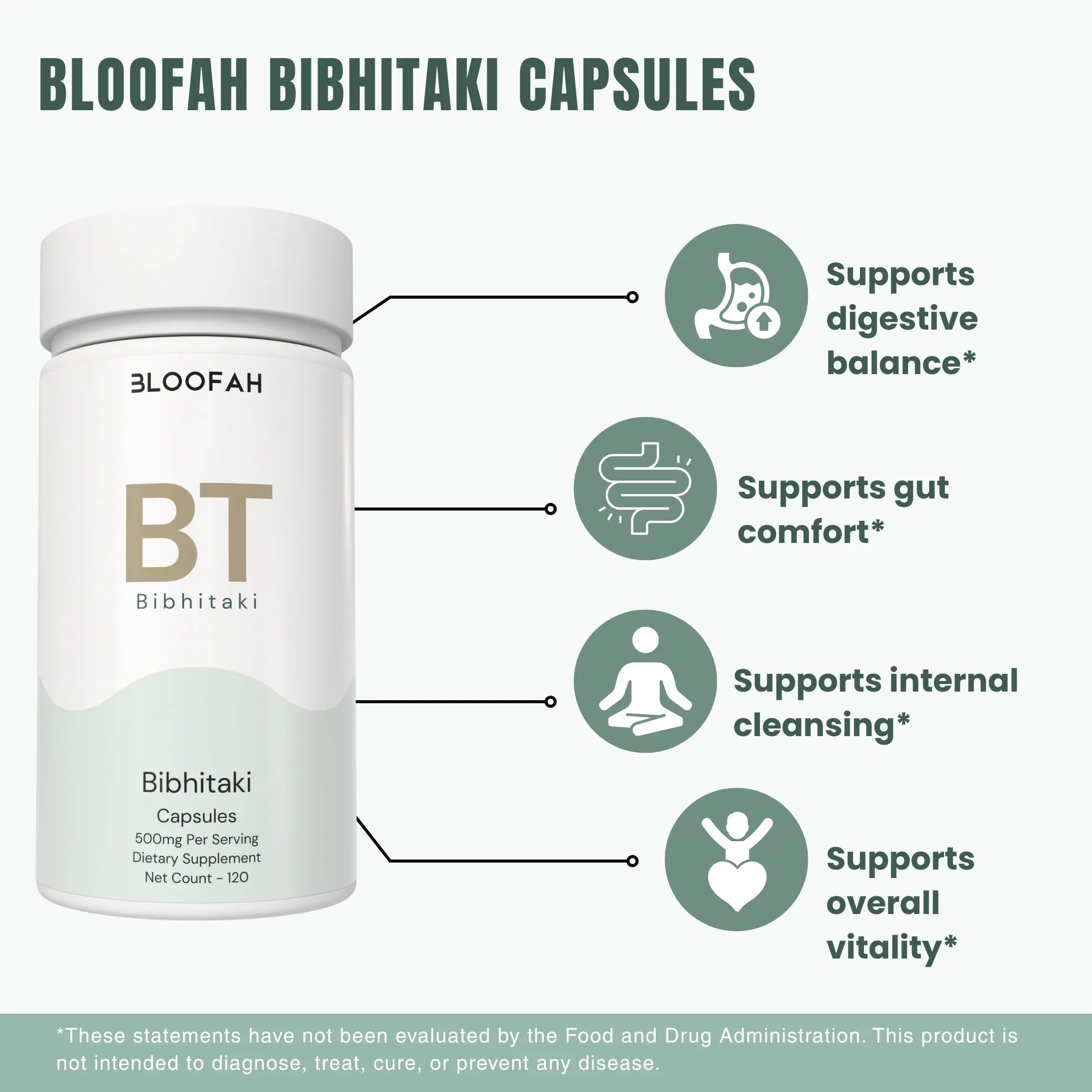 Bloofah BT – Bibhitaki Capsules 500mg | Digestion & Detox Support (120 Capsules)