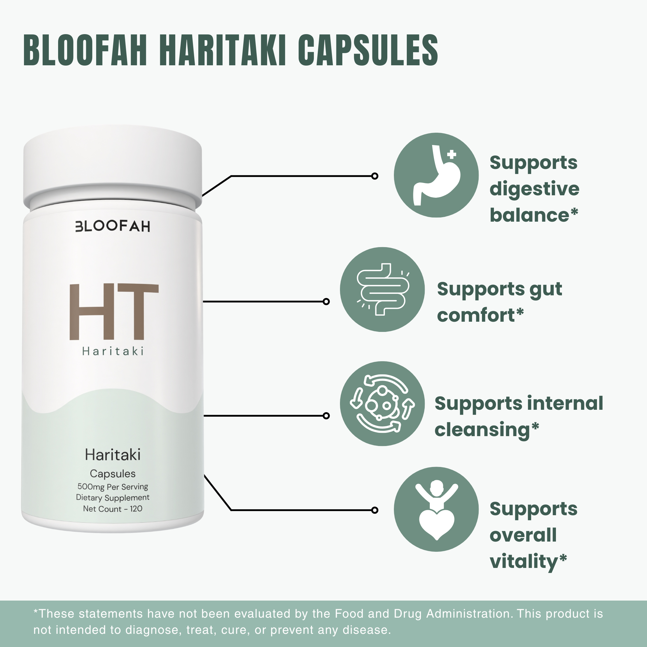 Bloofah HT – Haritaki Capsules 500mg | Digestive & Gut Balance Support (120 Capsules)