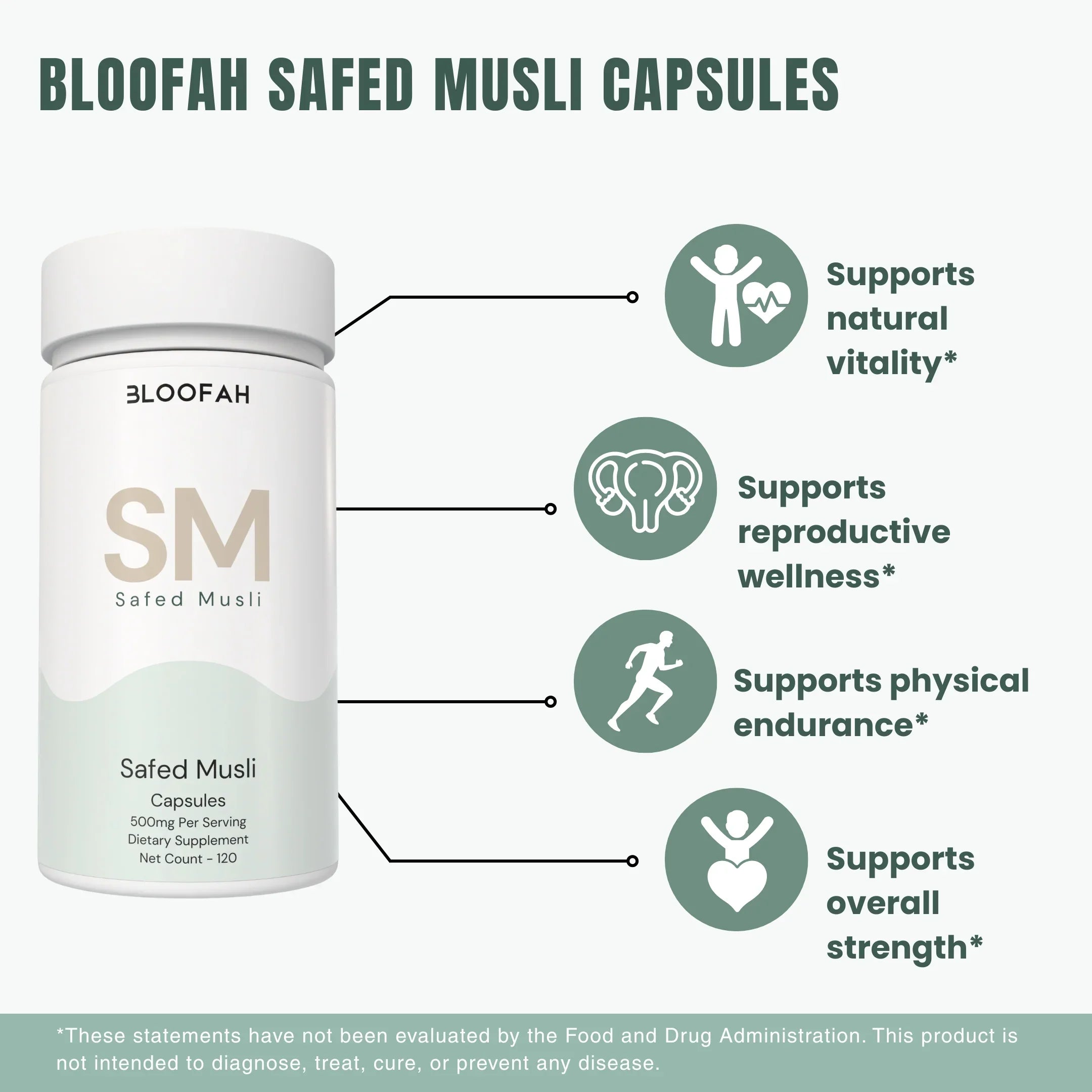 Bloofah SM – Safed Musli Capsules 500mg | Strength & Vitality Support (120 Capsules)