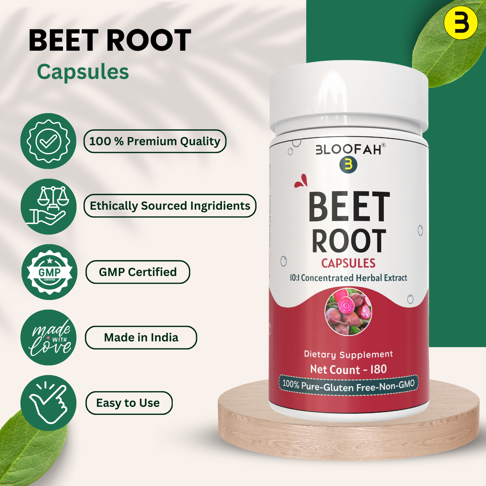 Bloofah Beet Root Extract Capsules 500mg | Premium Herbal Supplement, Non-GMO, Gluten-Free, Natural Beet Root Extract 10:1 Powder (Beta vulgaris) for Overall Health