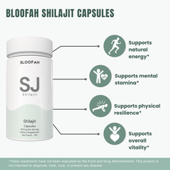 Bloofah SJ – Shilajit Capsules 500mg | Energy & Vitality Support (120 Capsules)