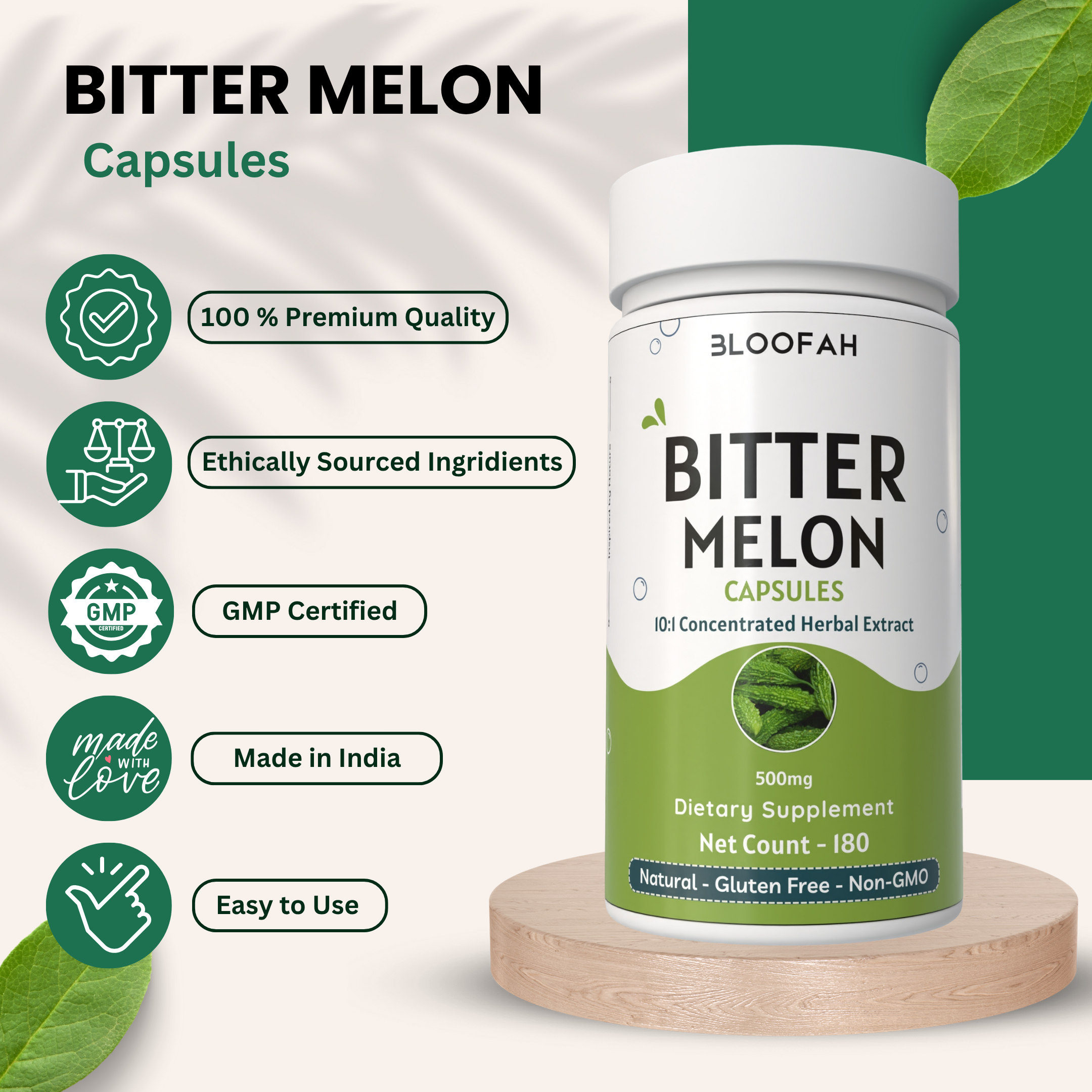 Bloofah Bitter Melon Extract Capsules 500mg | Non-GMO & Gluten Free | 100% Pure (Momordica Charantia) Powder Extra Strength Eq. to 5000mg Per Serving | Herbal Supplement for Overall Health