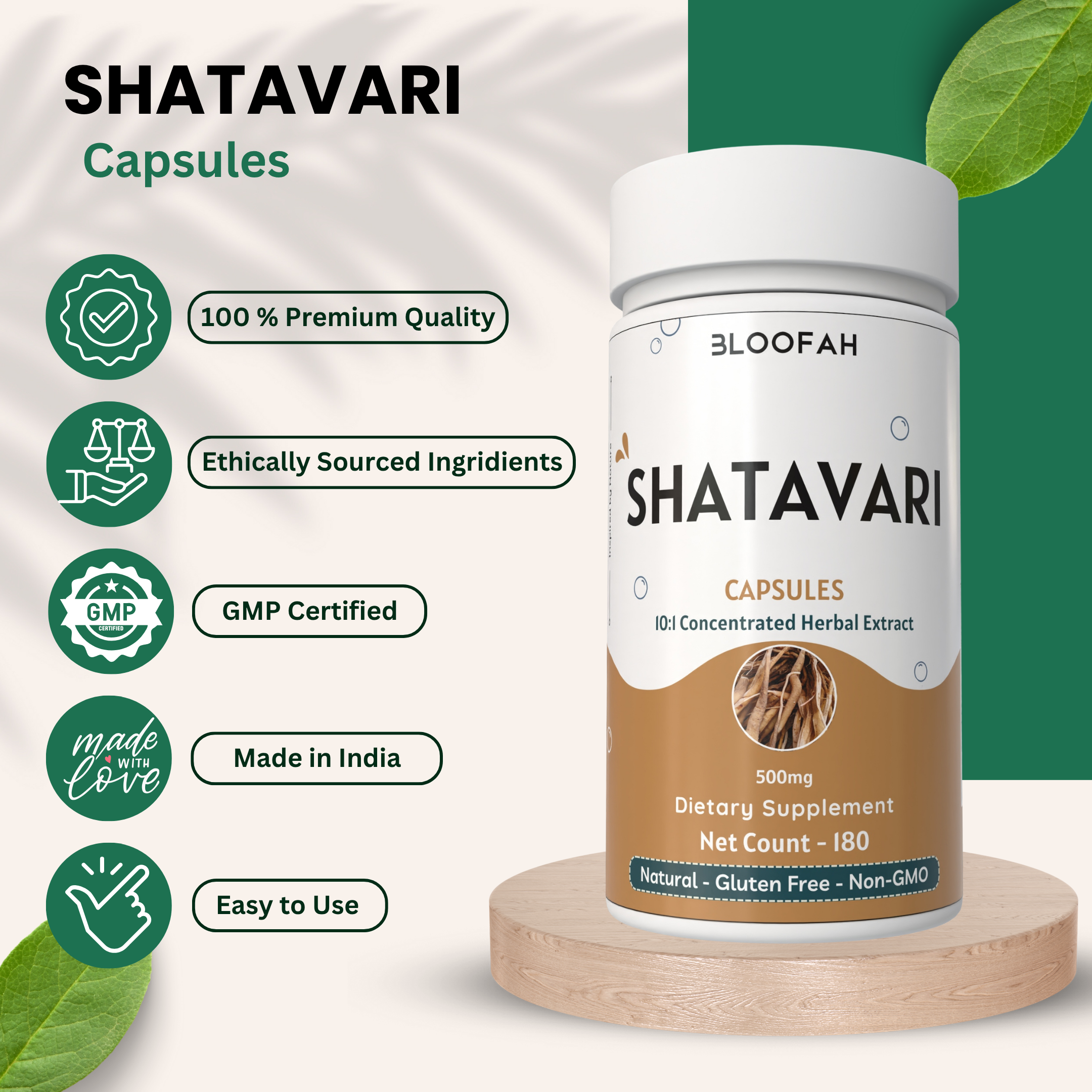 Bloofah Shatavari Root Capsules 500mg | 10:1 Extract Powder Eq. to 5000mg | Premium Herbal Supplement | Natural Asparagus racemosus for General Vitality | Non-GMO, Gluten-Free