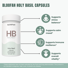 Bloofah HB – Holy Basil Capsules 500mg | Stress & Immunity Support (120 Capsules)