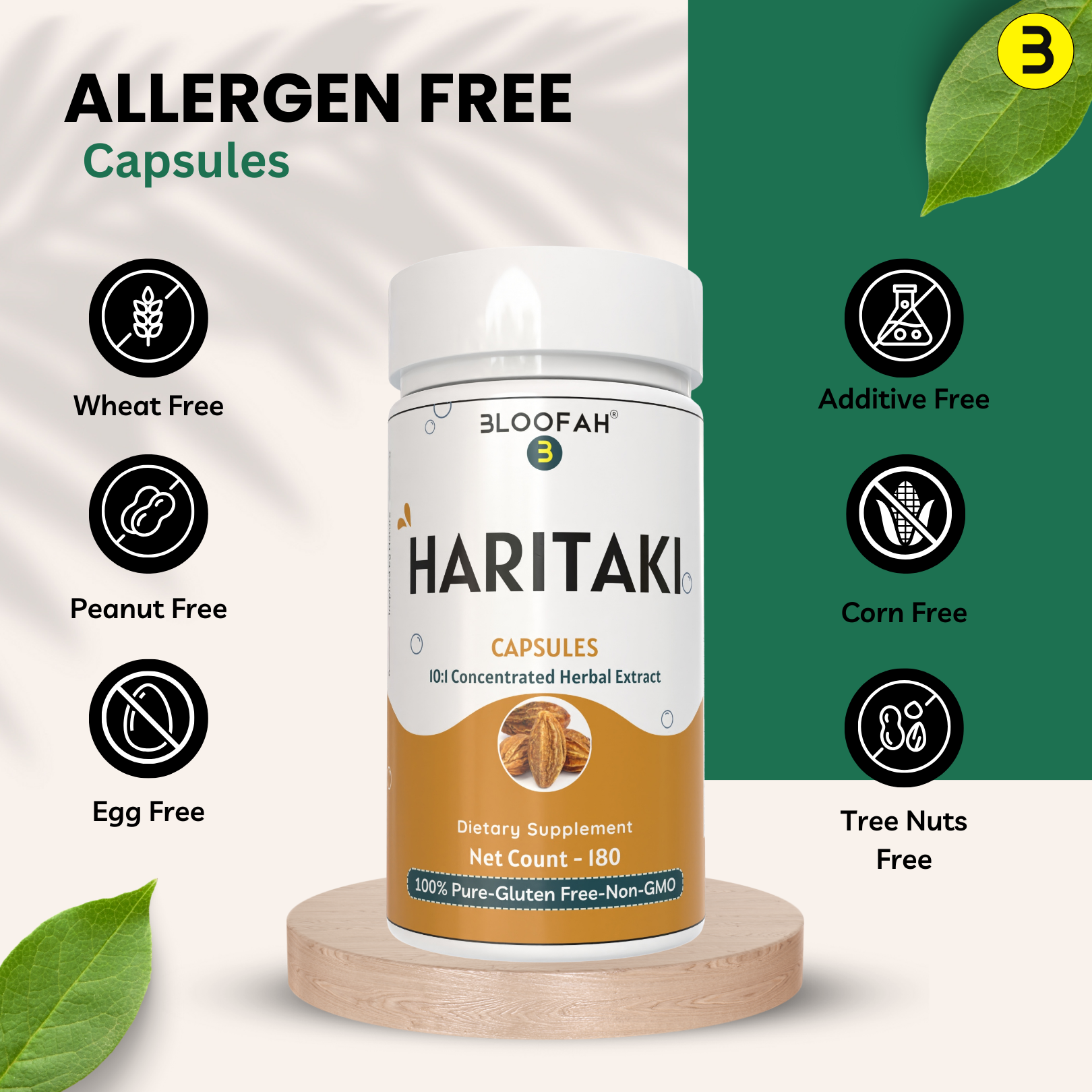 Bloofah Haritaki Capsules 500mg | Natural Digestive Health Supplement | 100% Pure Haritaki (Terminalia chebula) Fruit Extract 10:1 Powder | Non-GMO, Gluten Free Formula Herbal Supplement