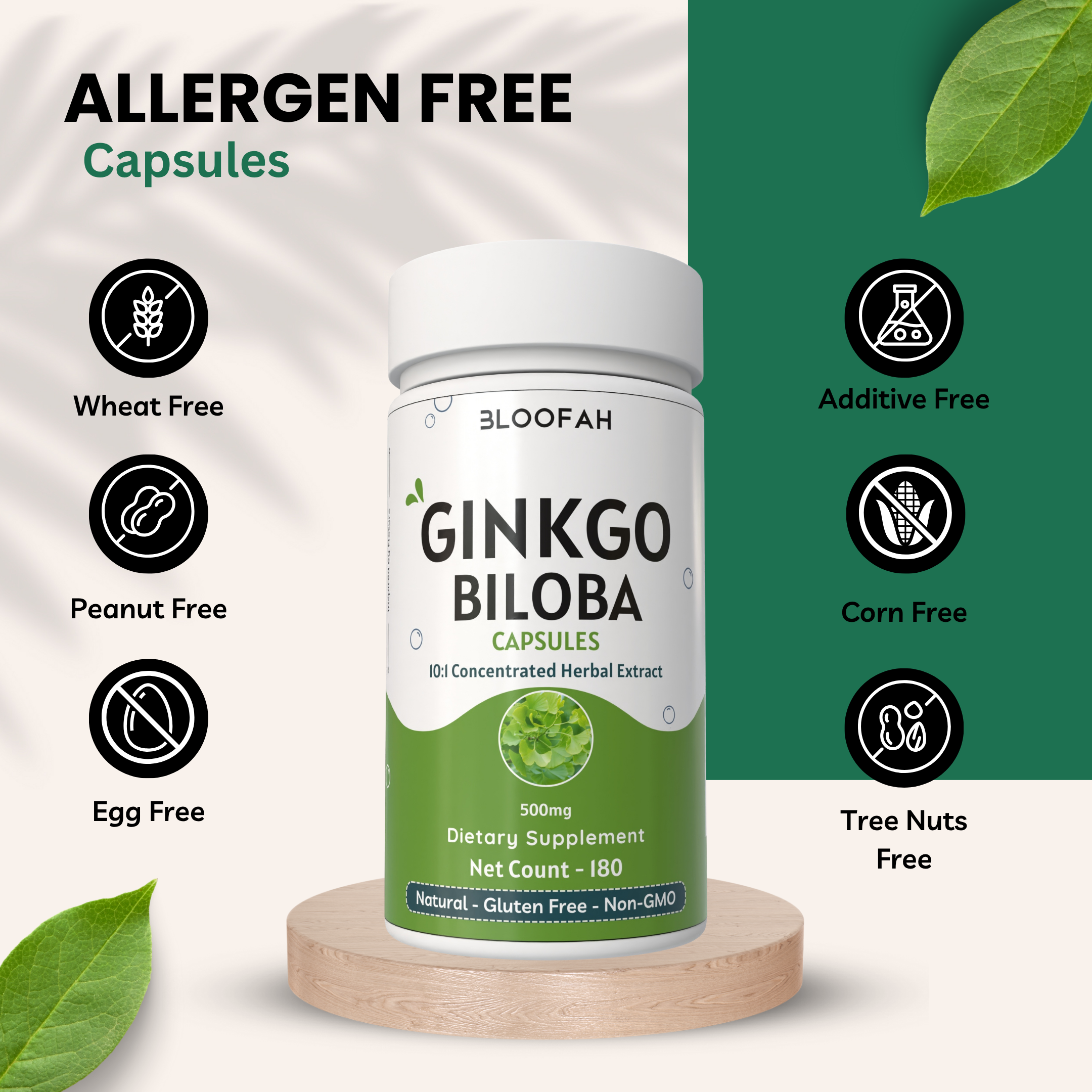 Bloofah Ginkgo Biloba Leaf Capsules 2300mg | 100% Pure Ginkgo Biloba Leaf Extract 10:1 & Powder | Non-GMO, Gluten Free Formula Health Supplement for Overall Wellbeing