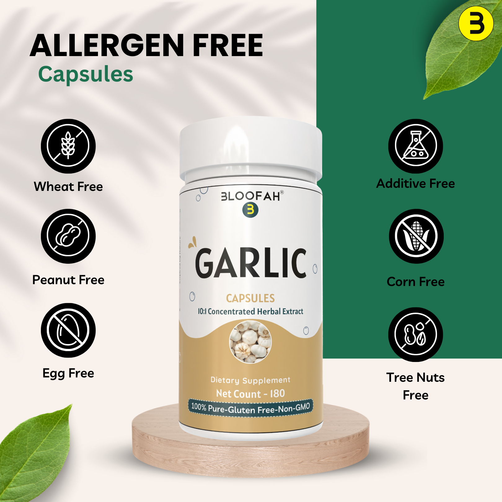 Bloofah Garlic Extract Capsules 500mg | 100% Pure Garlic (Allium sativum) Powder | Herbal Supplement for Health and Wellness | Natural, Gluten Free, Non-GMO Formula 5000mg Per Serving