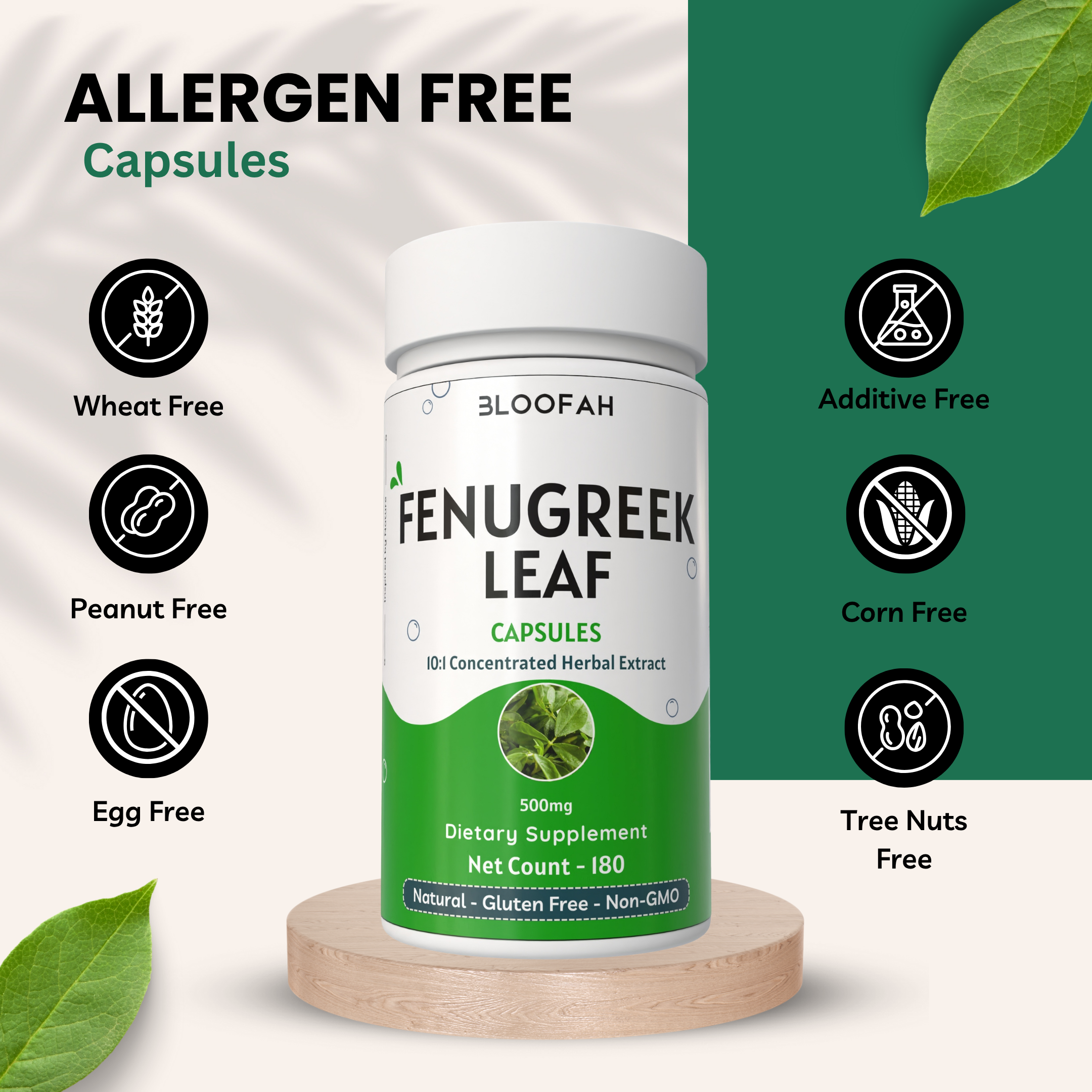 Bloofah Fenugreek Leaf Extract Capsules 500mg | 100% Pure Fenugreek Leaf Powder (Trigonella foenum-graecum) for Overall Good Health | Extra Strength Eq. to 5000mg