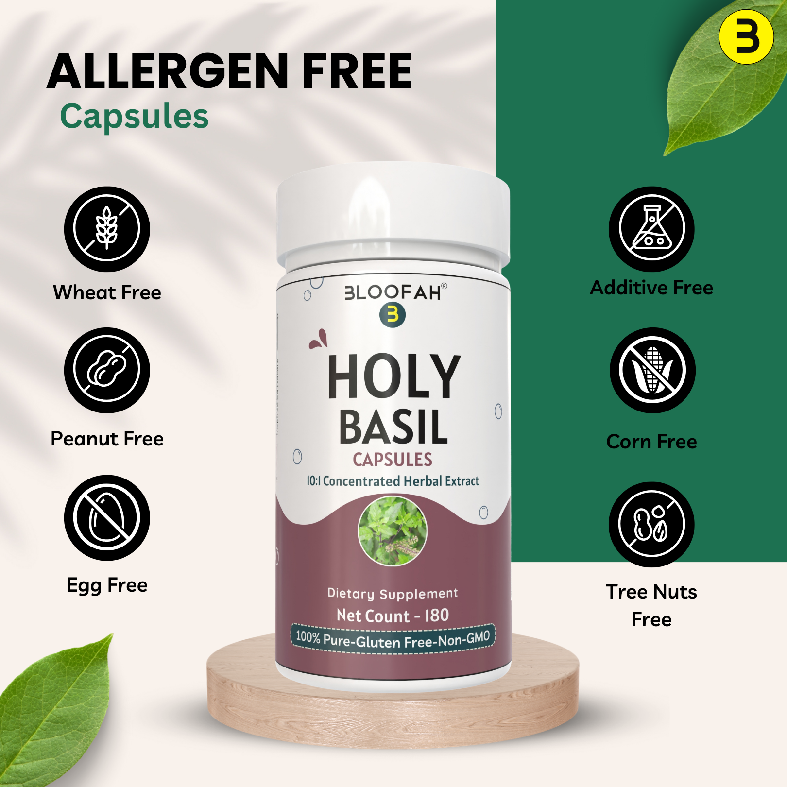 Bloofah Holy Basil Leaf Capsules 500mg - | Tulsi (Ocimum tenuiflorum) Extract 10:1 Leaf Powder | 100% Pure Natural Herbal Supplement | Non-GMO, Gluten Free Formula