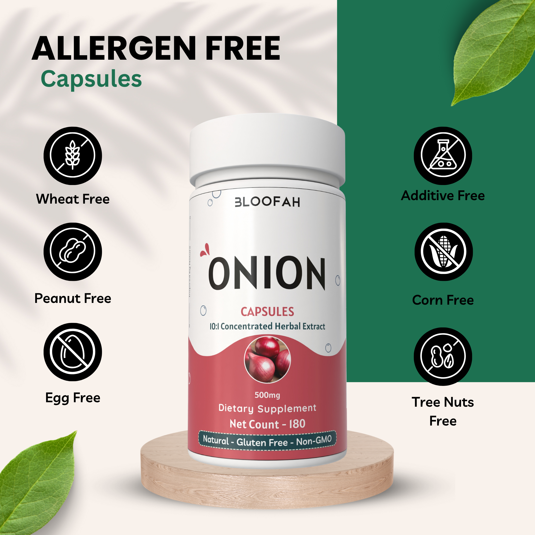 Bloofah Onion Extract Capsules 500mg | Whole Bulb Onion Eq. to 5000mg (Allium cepa) Capsules Potent Extra Strength 10:1 | Natural Health Supplement | Non-GMO, Gluten Free Formula